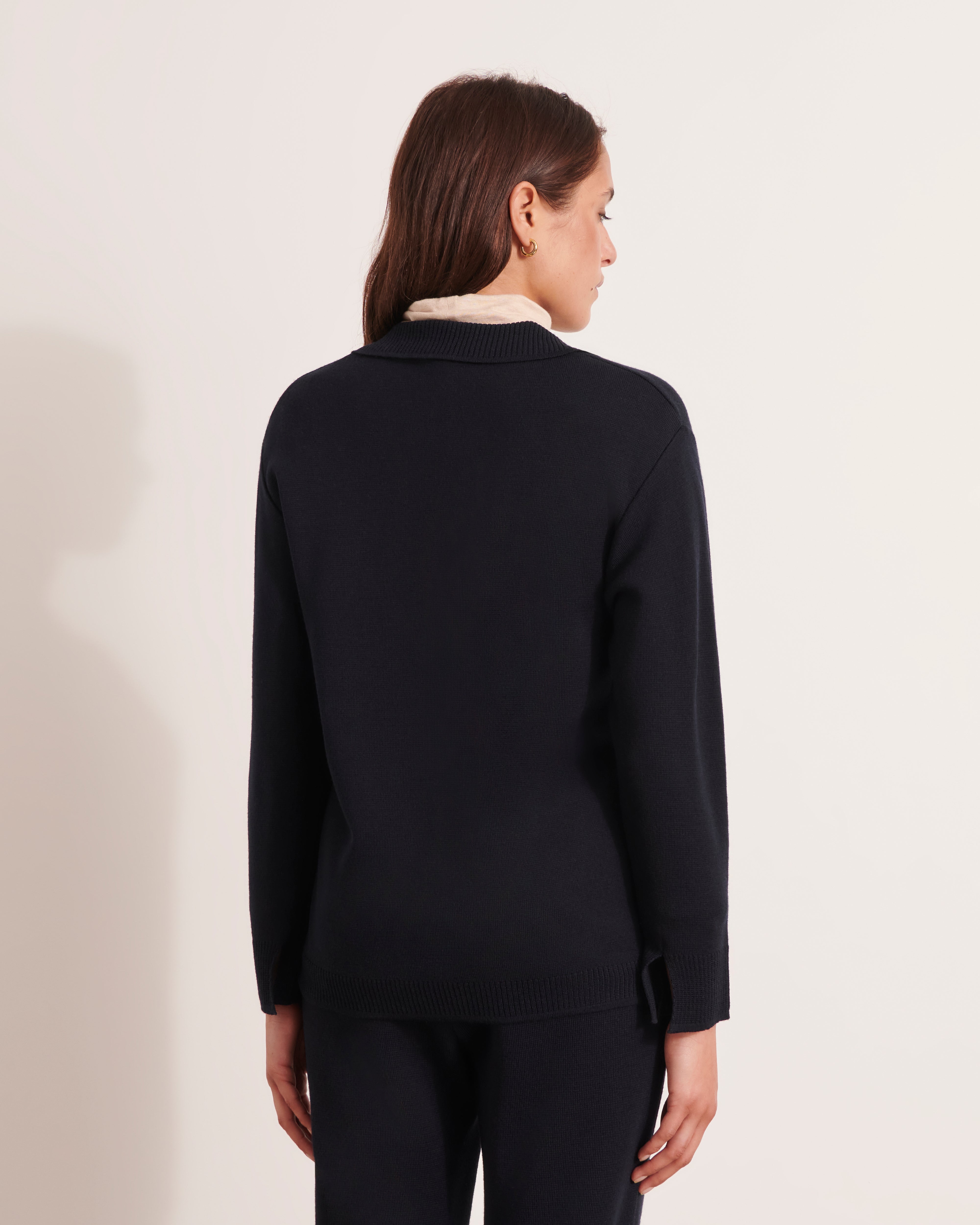 pull en maille milano et laine mérinos bleu marine