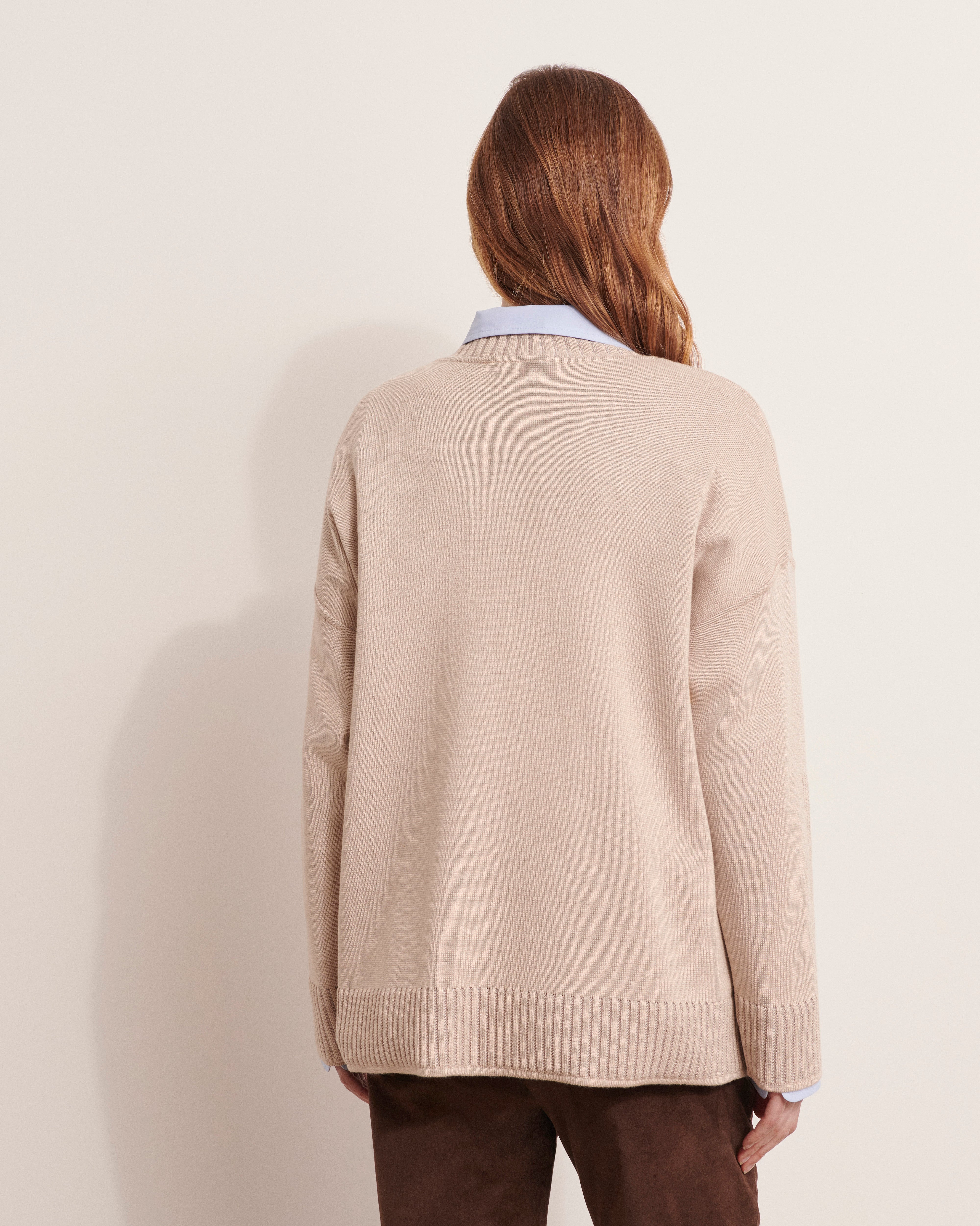 pull col rond en laine mérinos beige