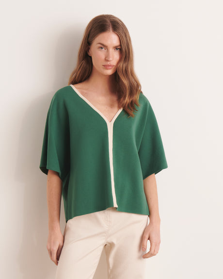 DERNIÈRE CHANCE Pull kimono vert en maille milano stretch