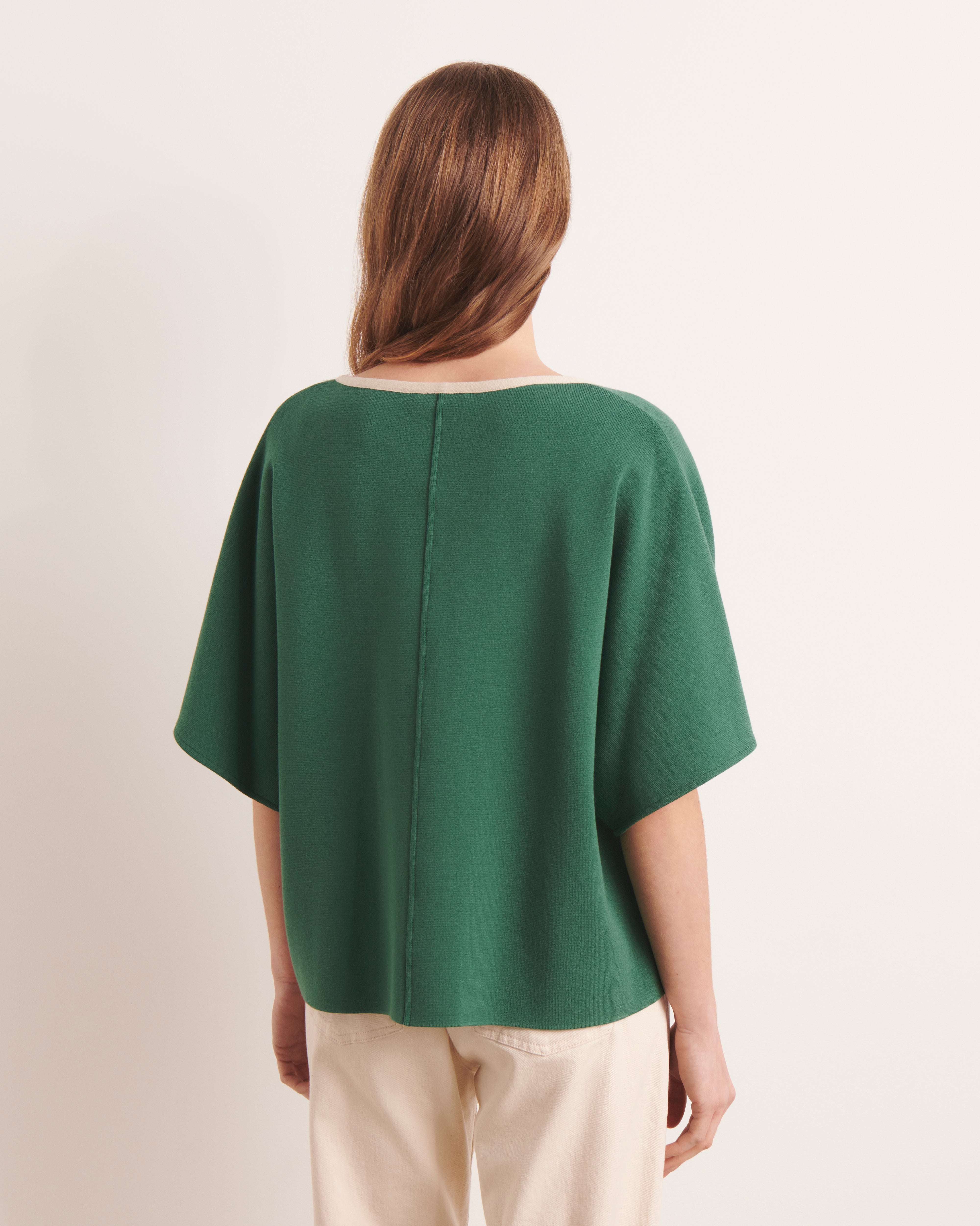 pull kimono en maille milano stretch vert
