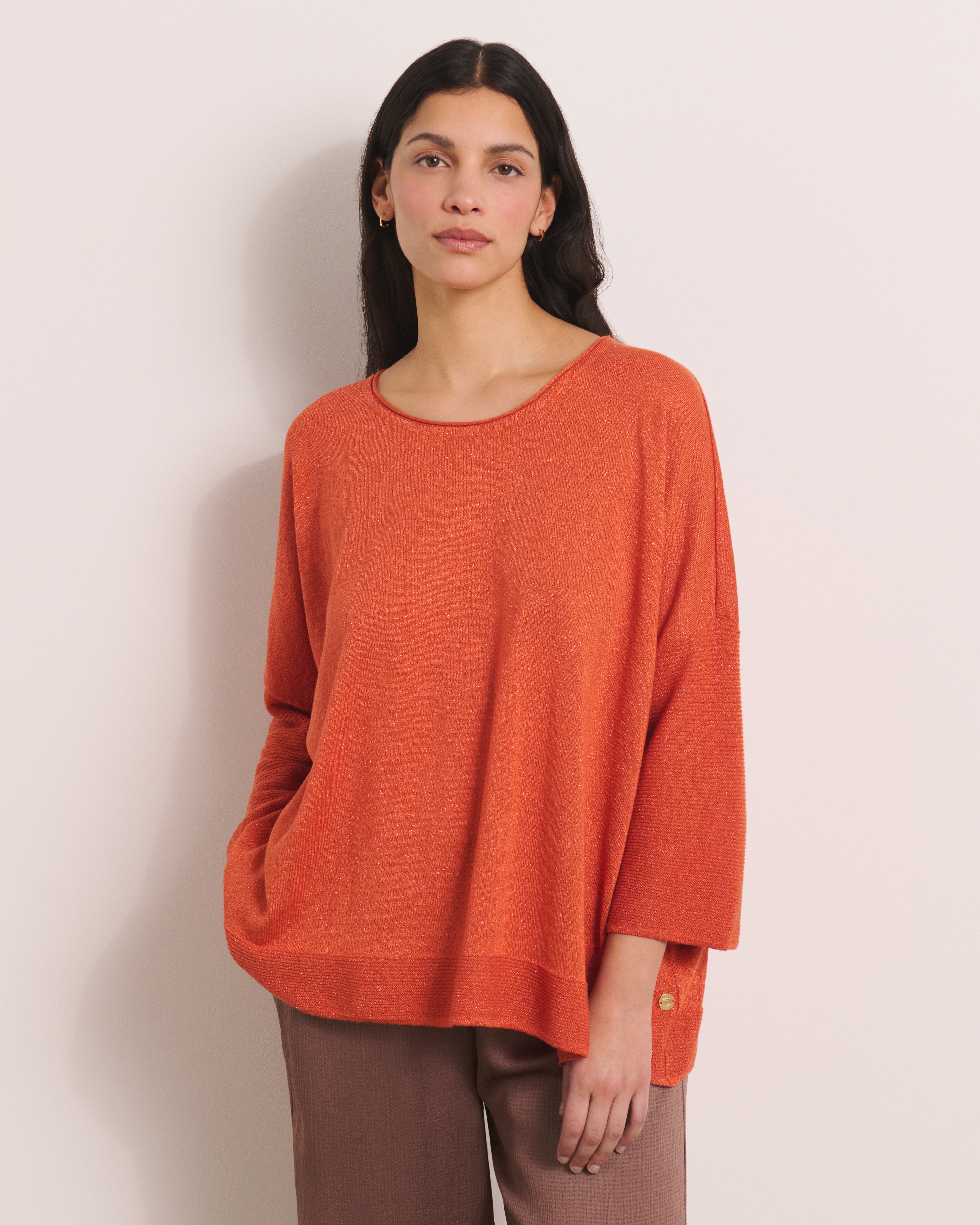 Pull orange en maille irisée AMILLY13/13117/831
