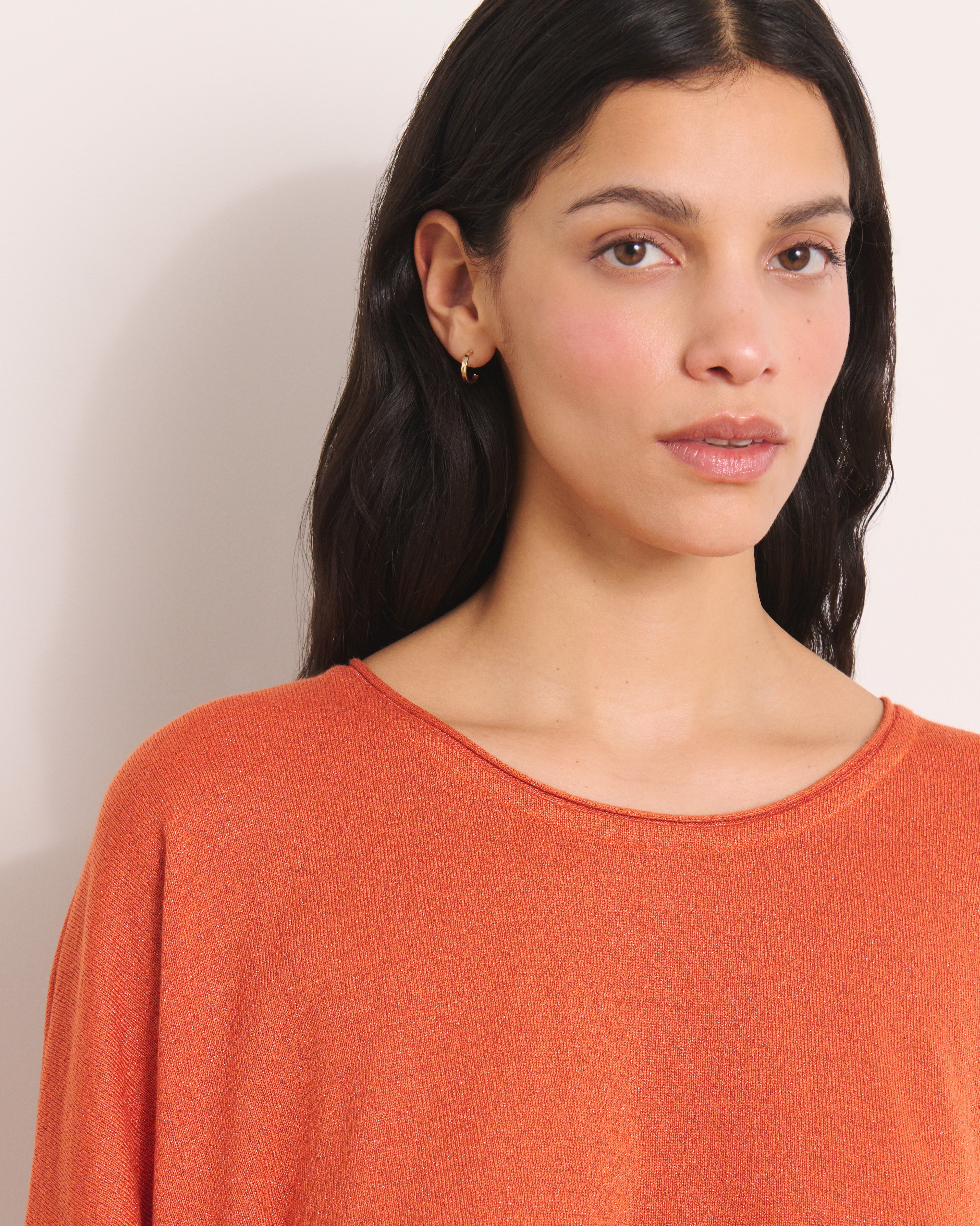 Pull orange en maille irisée AMILLY13/13117/831