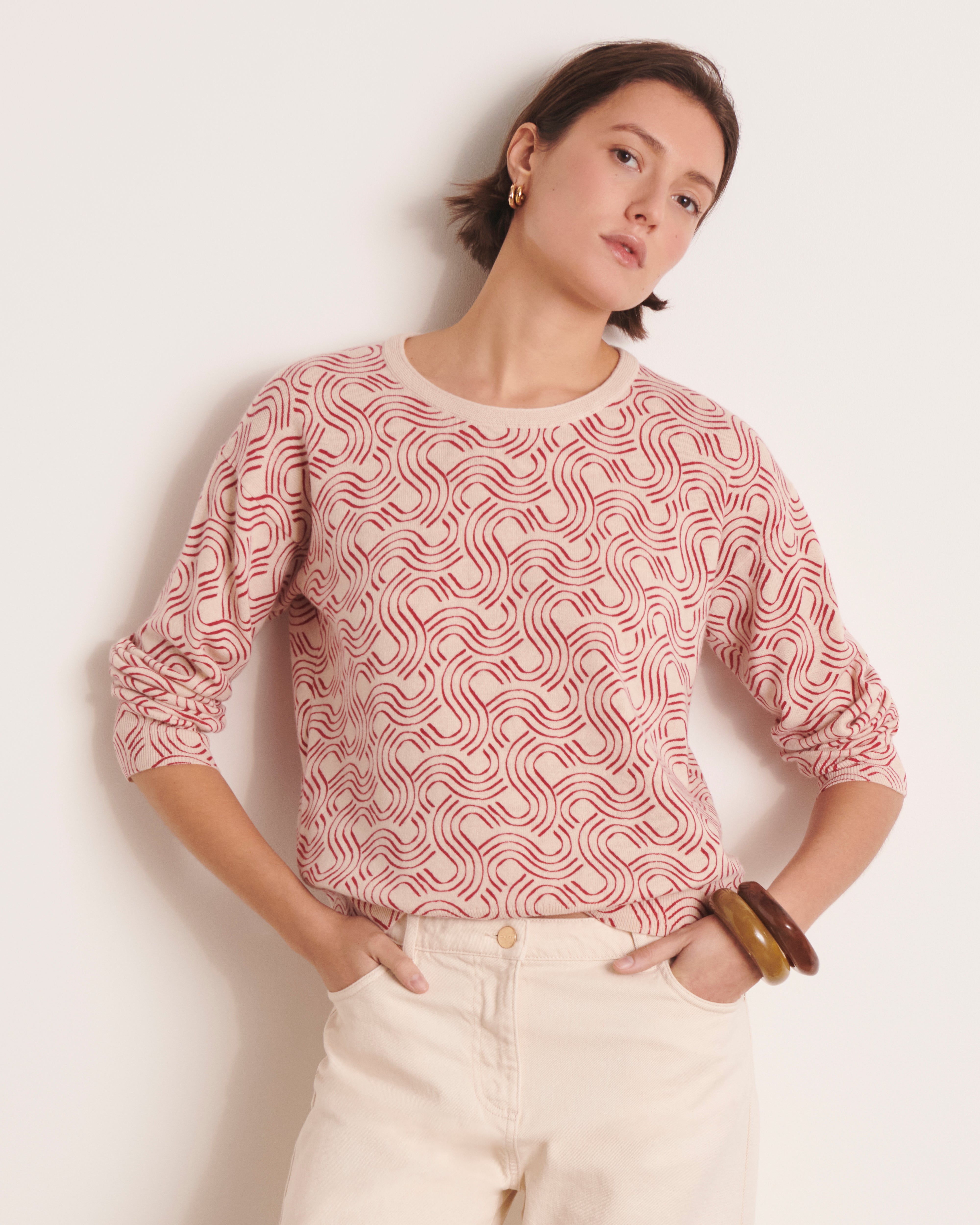 pull en maille imprimé géométrique laine et cachemire