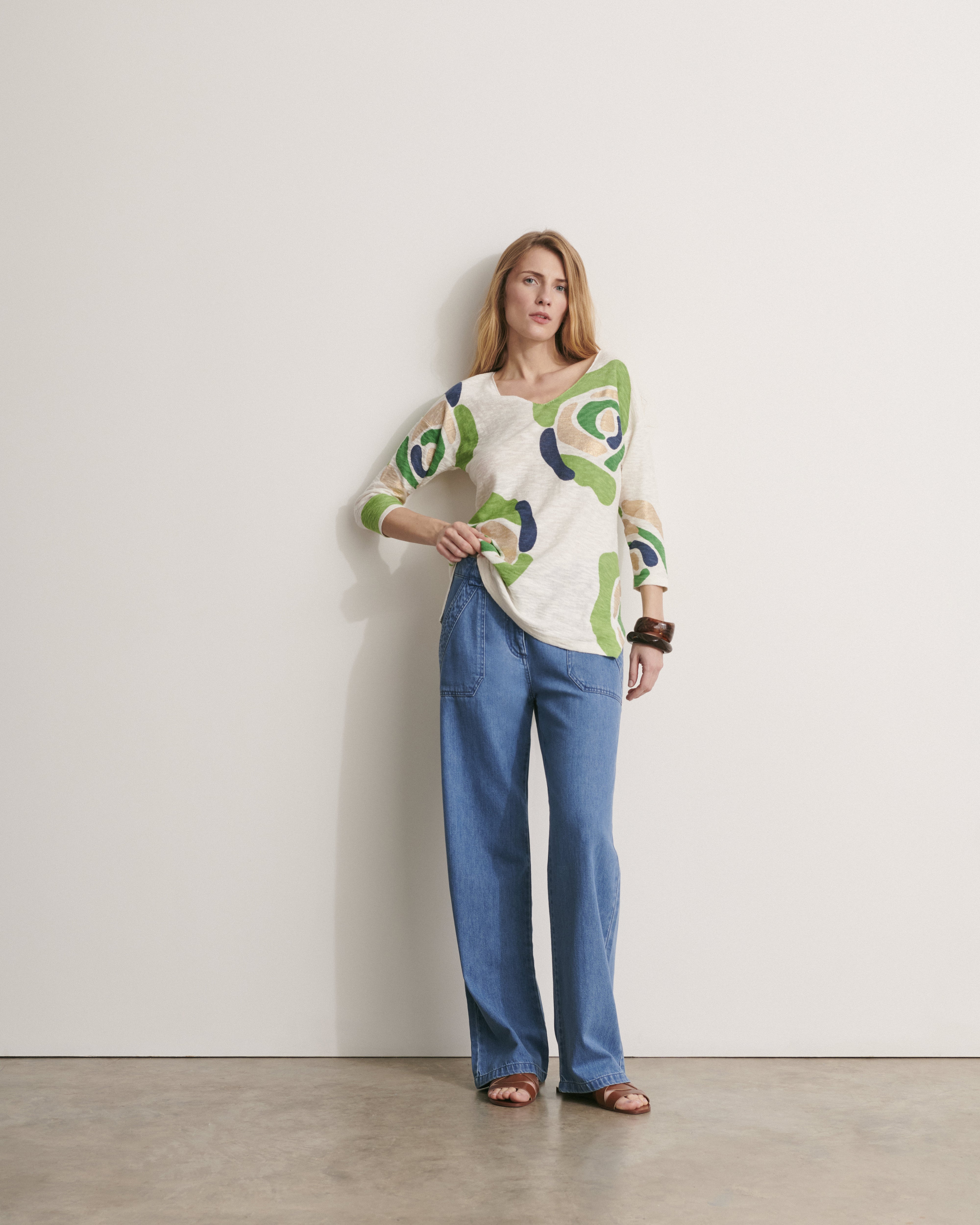 Pull en maille encolure V ANEMONE-L-LIN11/11208/851