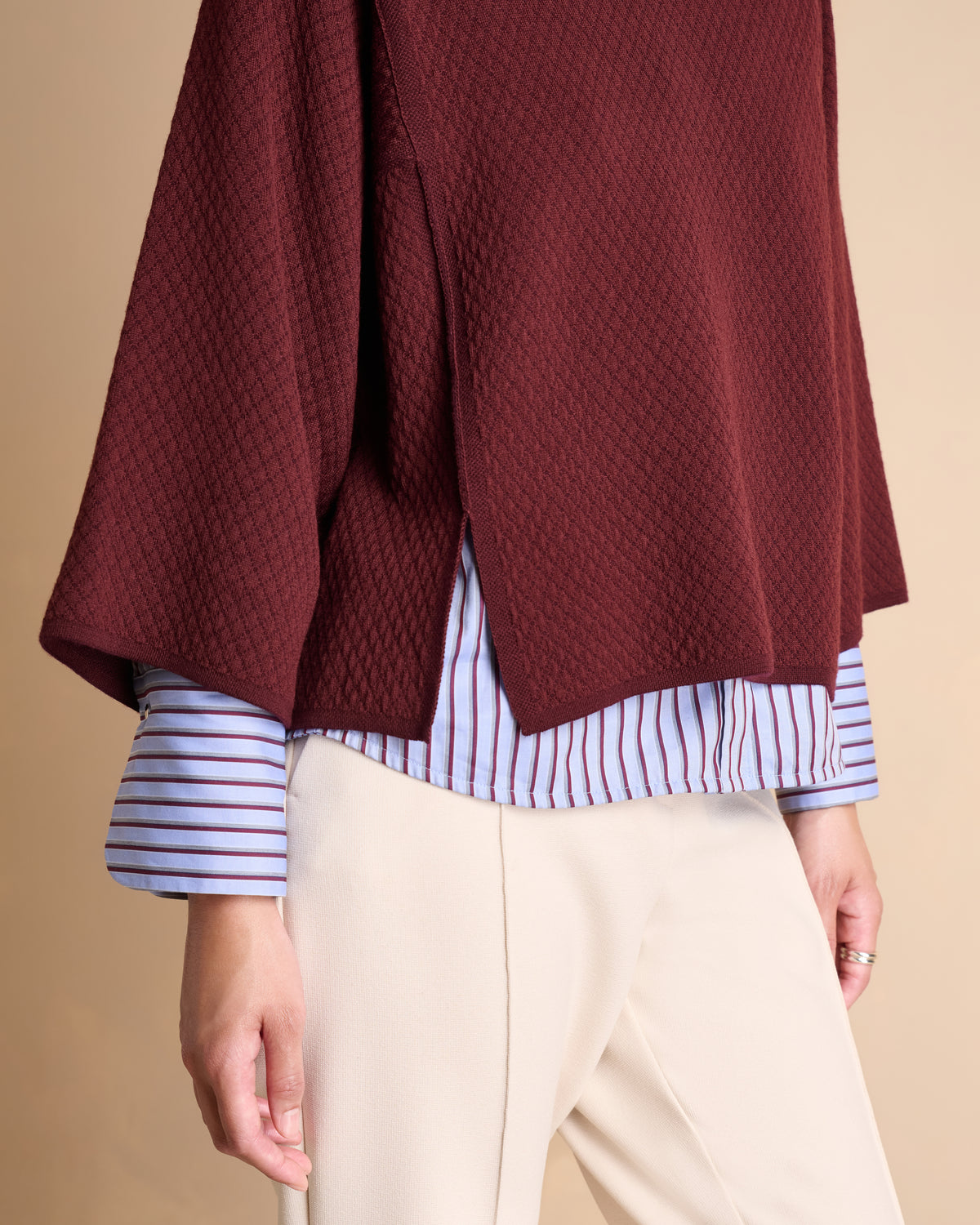 Pull bordeaux en laine mérinos manches larges et col rond APOLLON1927-14/14095/816