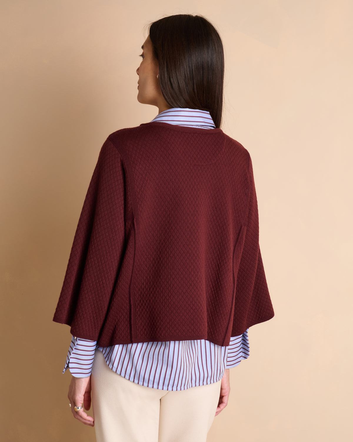 Pull bordeaux en laine mérinos manches larges et col rond APOLLON1927-14/14095/816