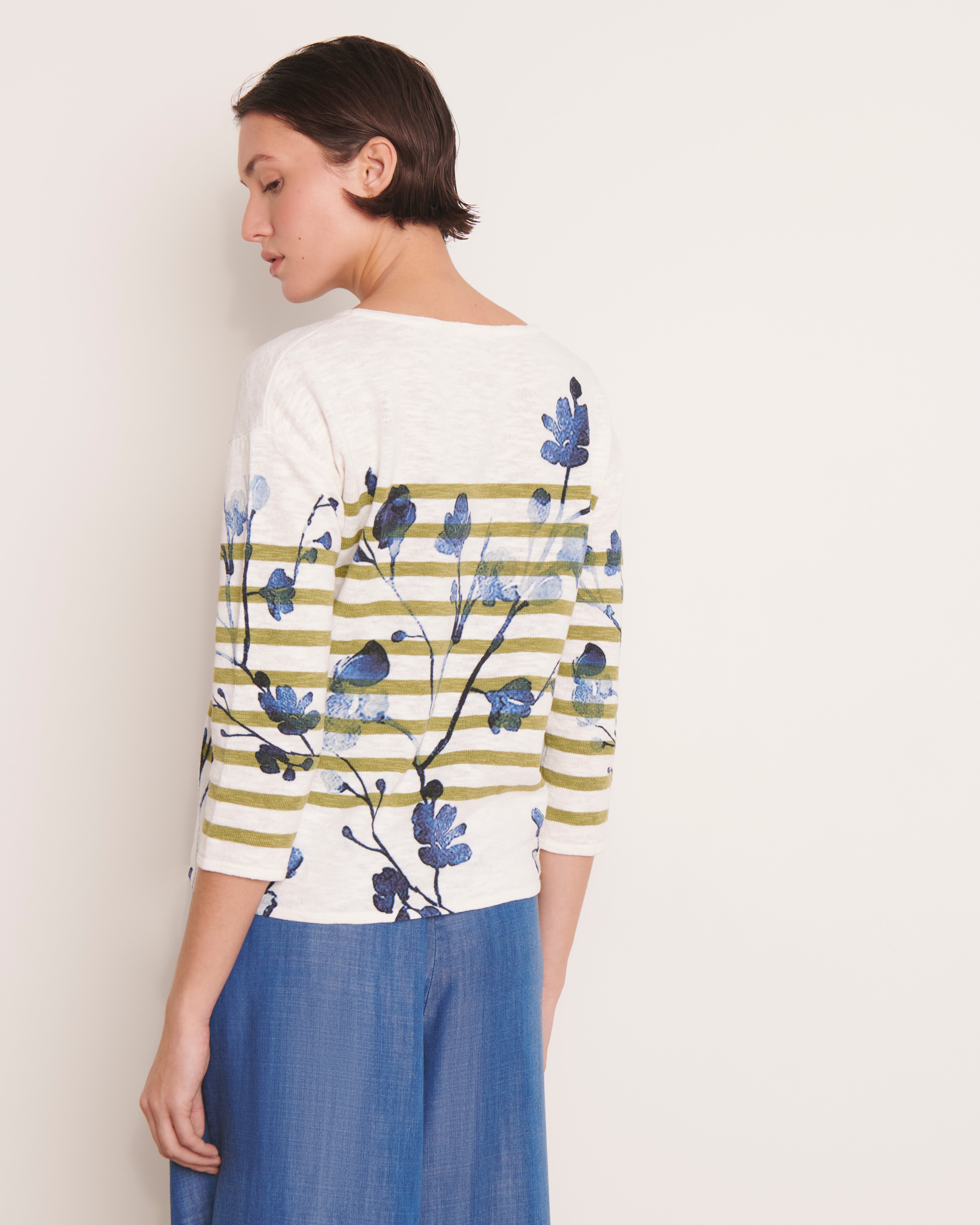 pull imprimé en coton et lin