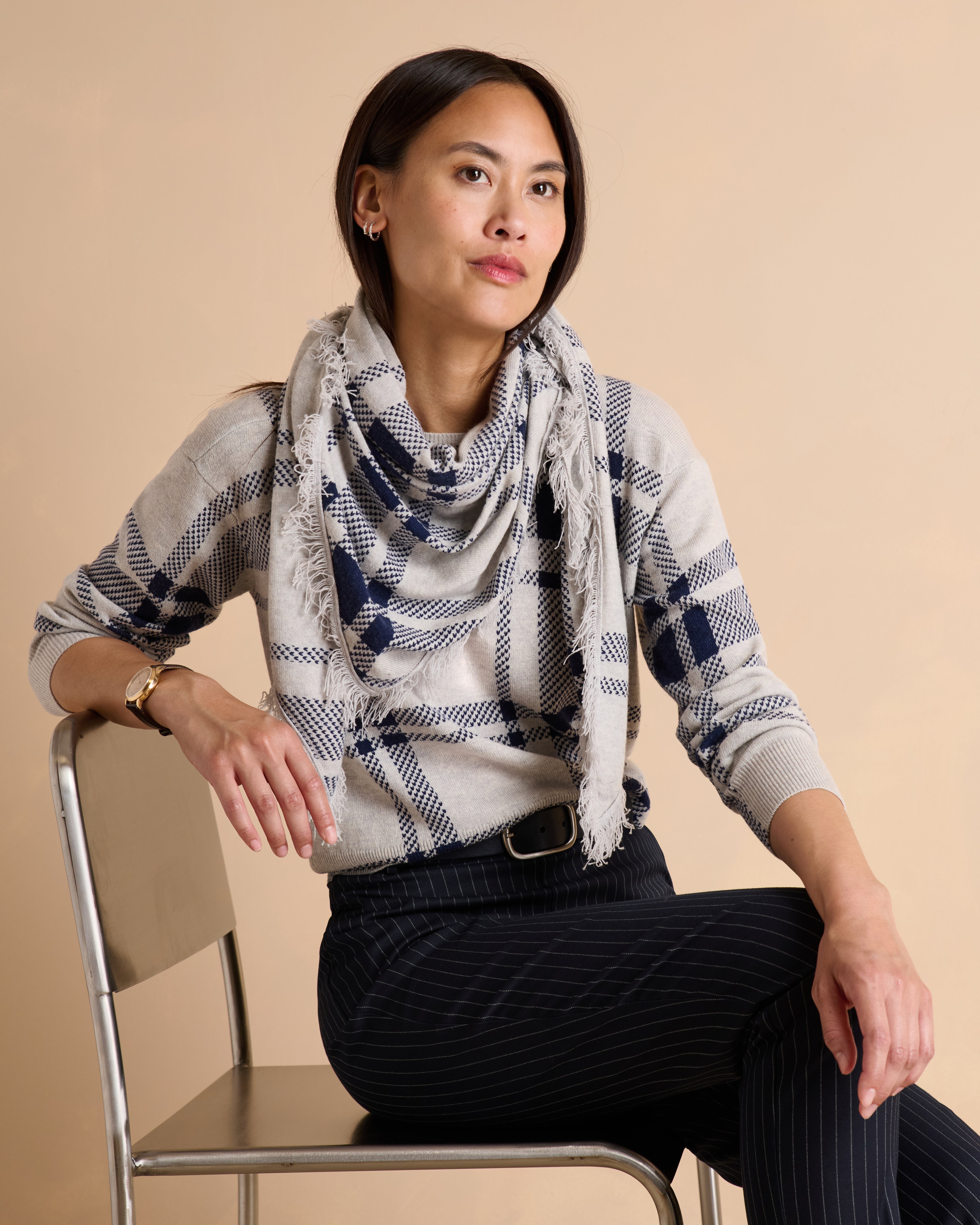 Navy blue printed round-neck sweater ASQUARE/14219/886