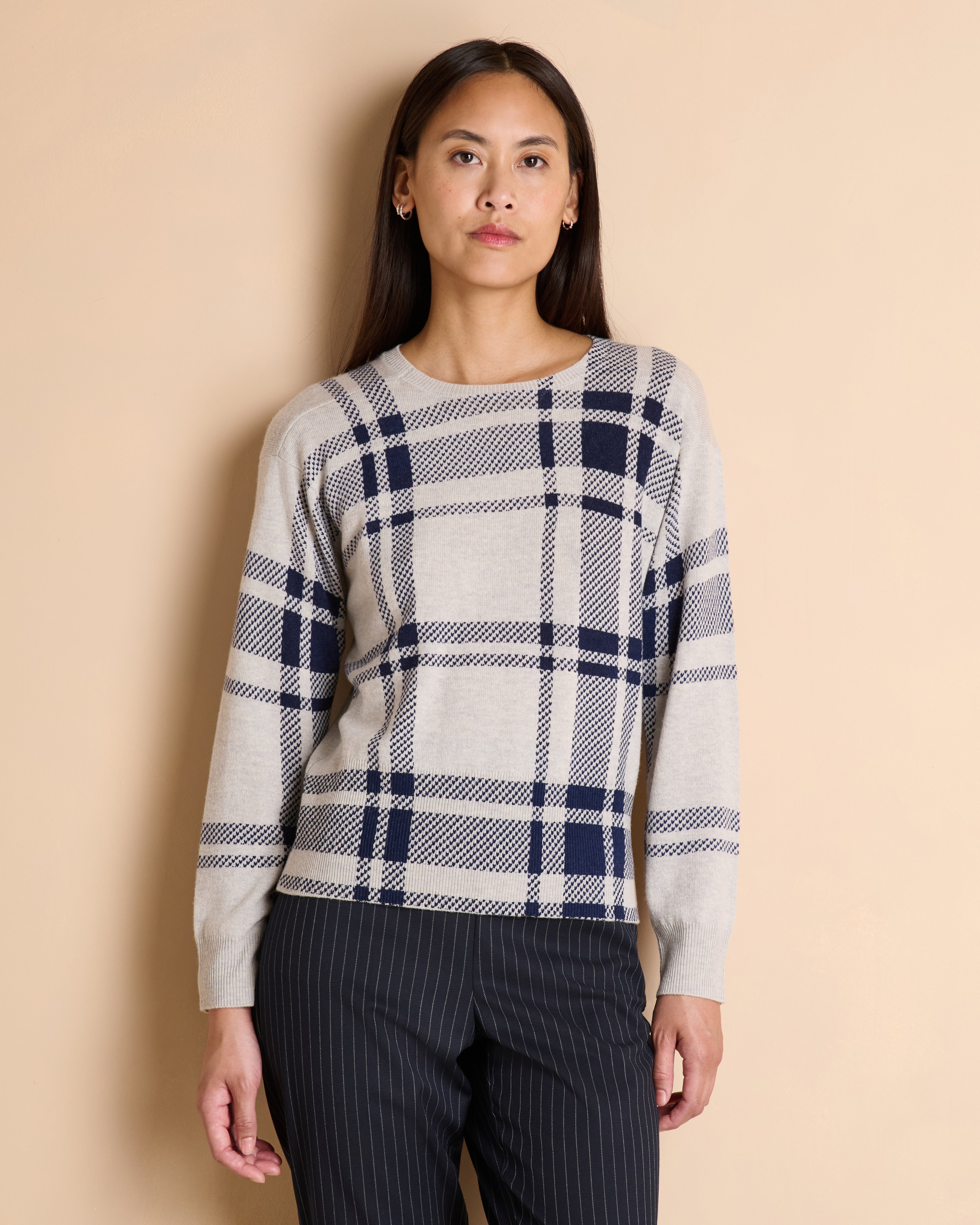 Navy blue printed round-neck sweater ASQUARE/14219/886