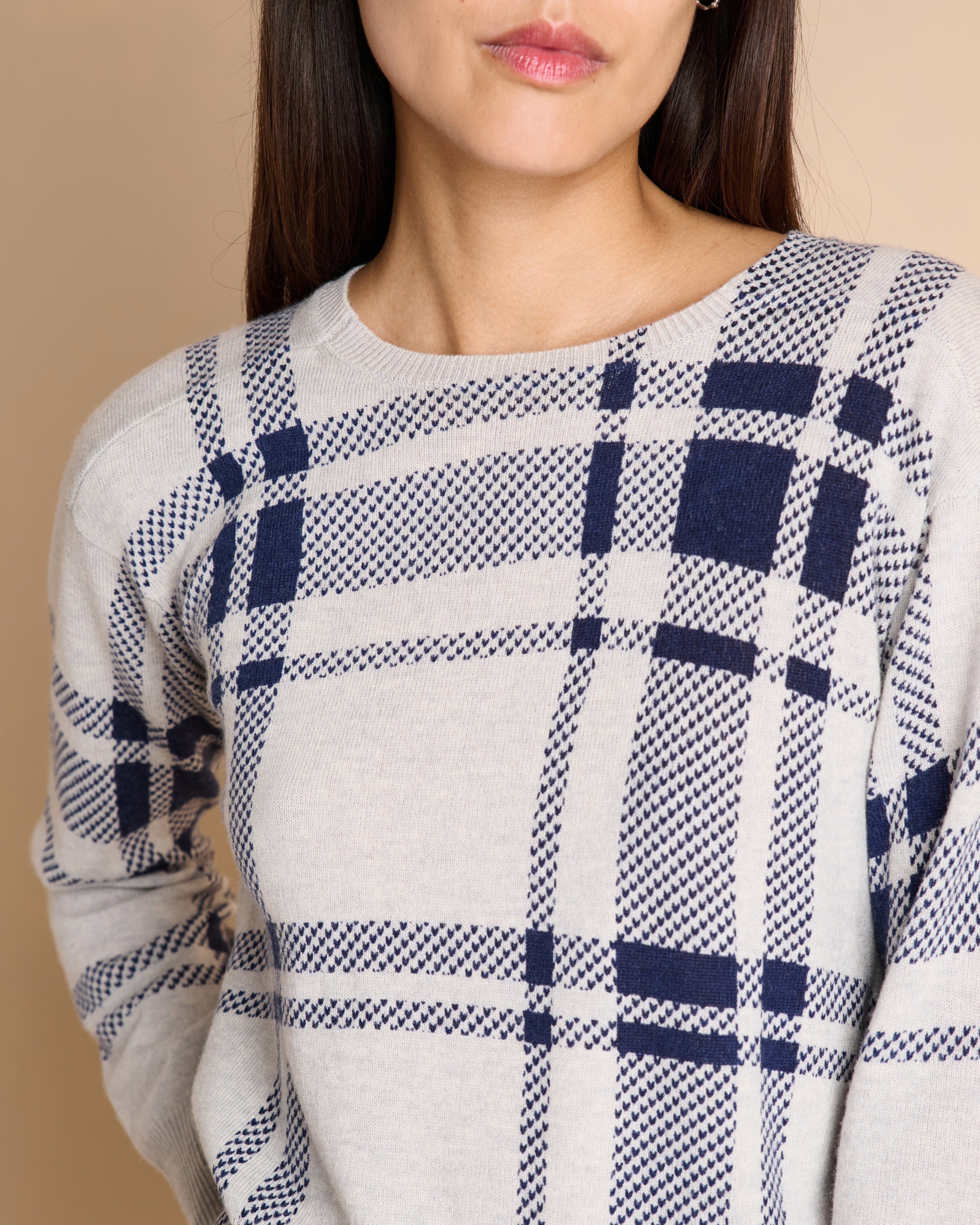 Navy blue printed round-neck sweater ASQUARE/14219/886
