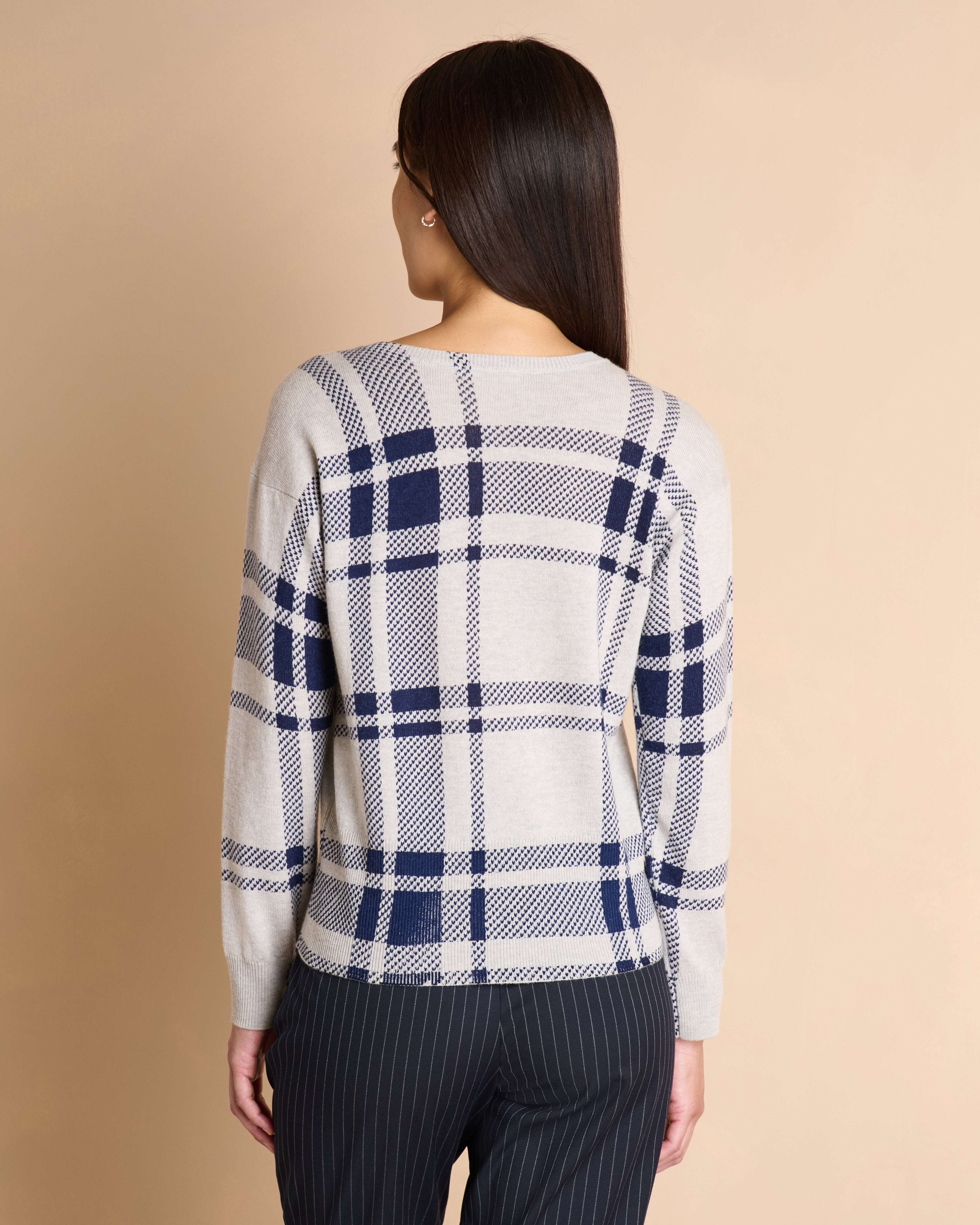 Navy blue printed round-neck sweater ASQUARE/14219/886
