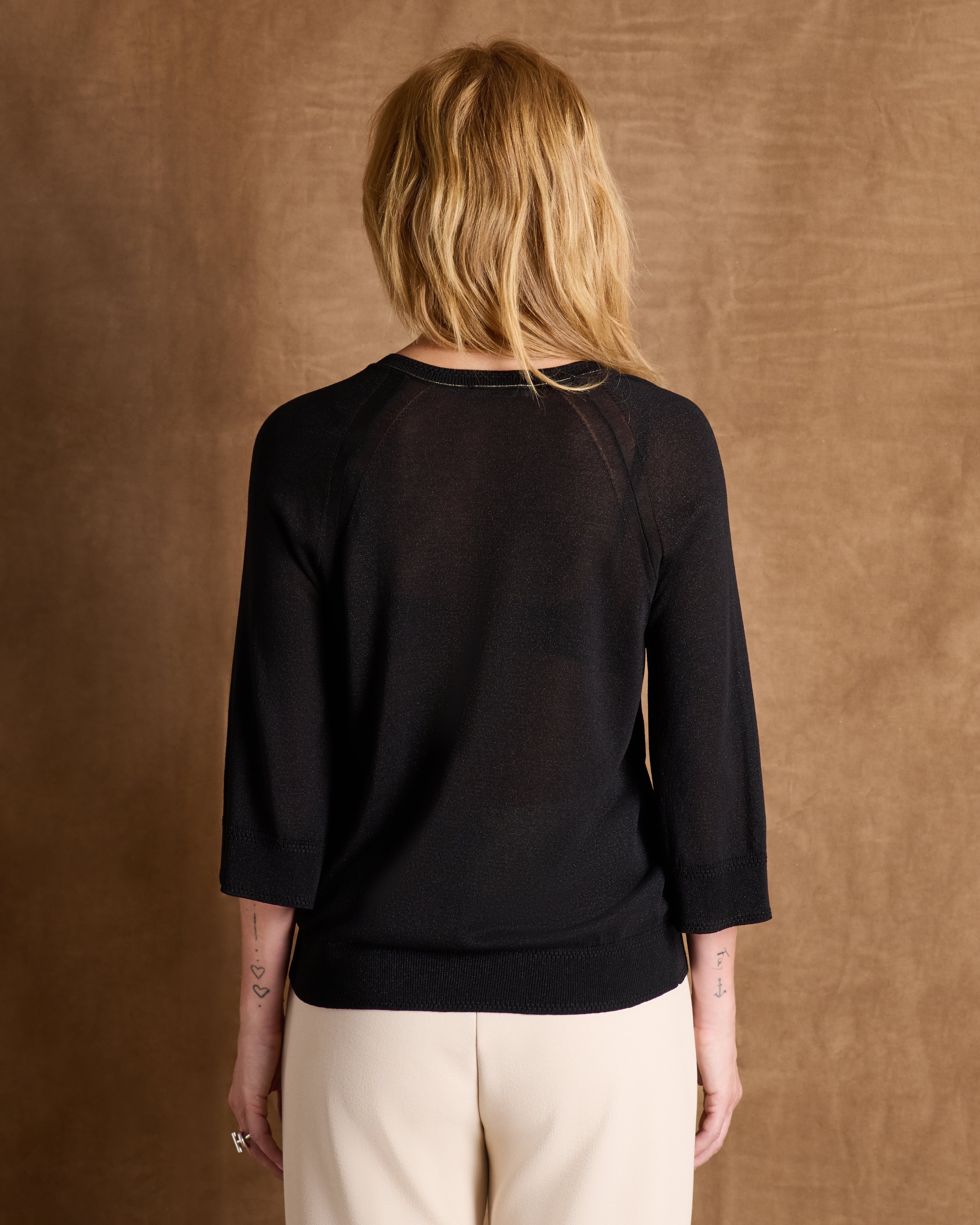 Pull noir manches longues encolure V ATLAS/14076/500