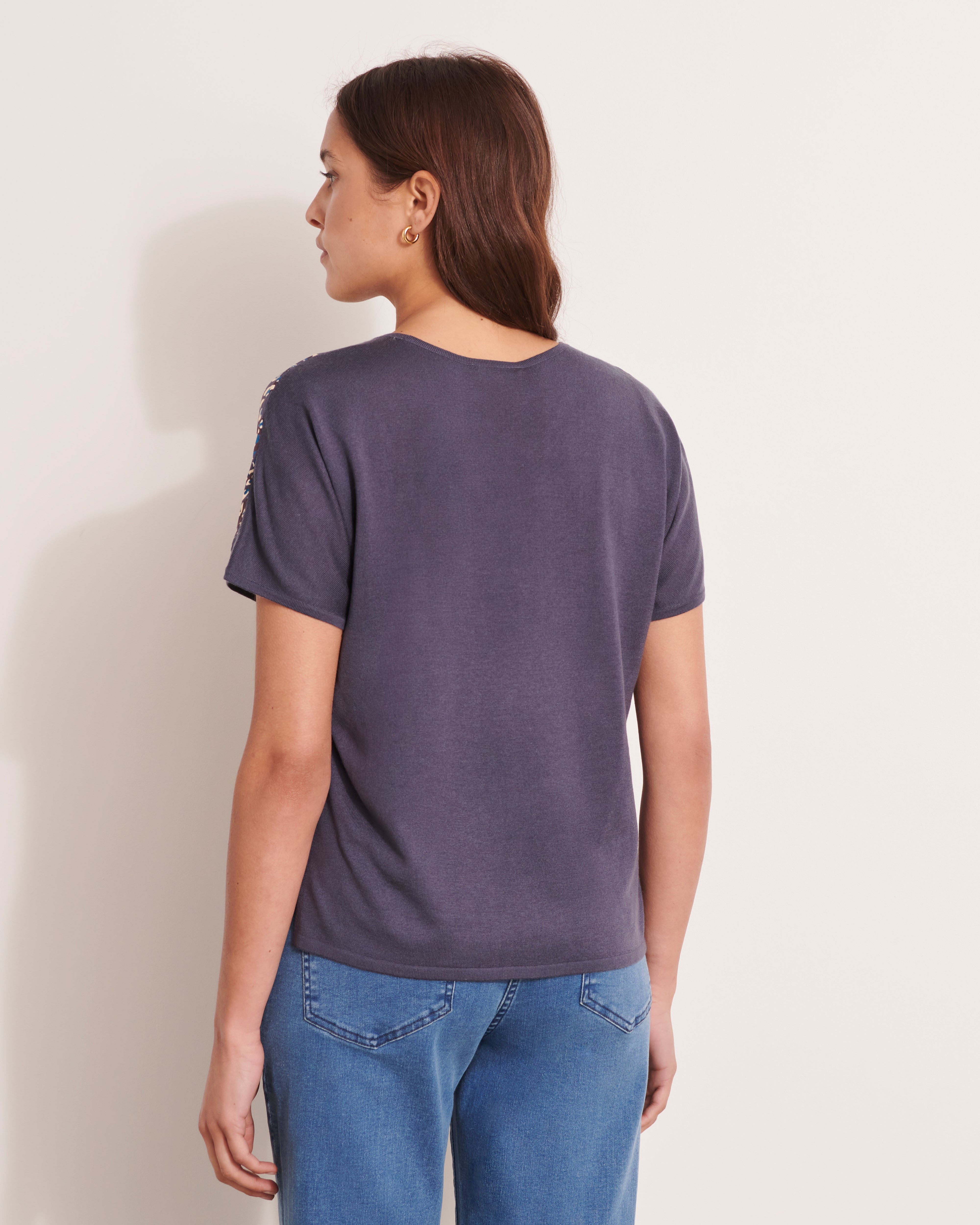 pull bimatière imprimé en twill de soie et maille