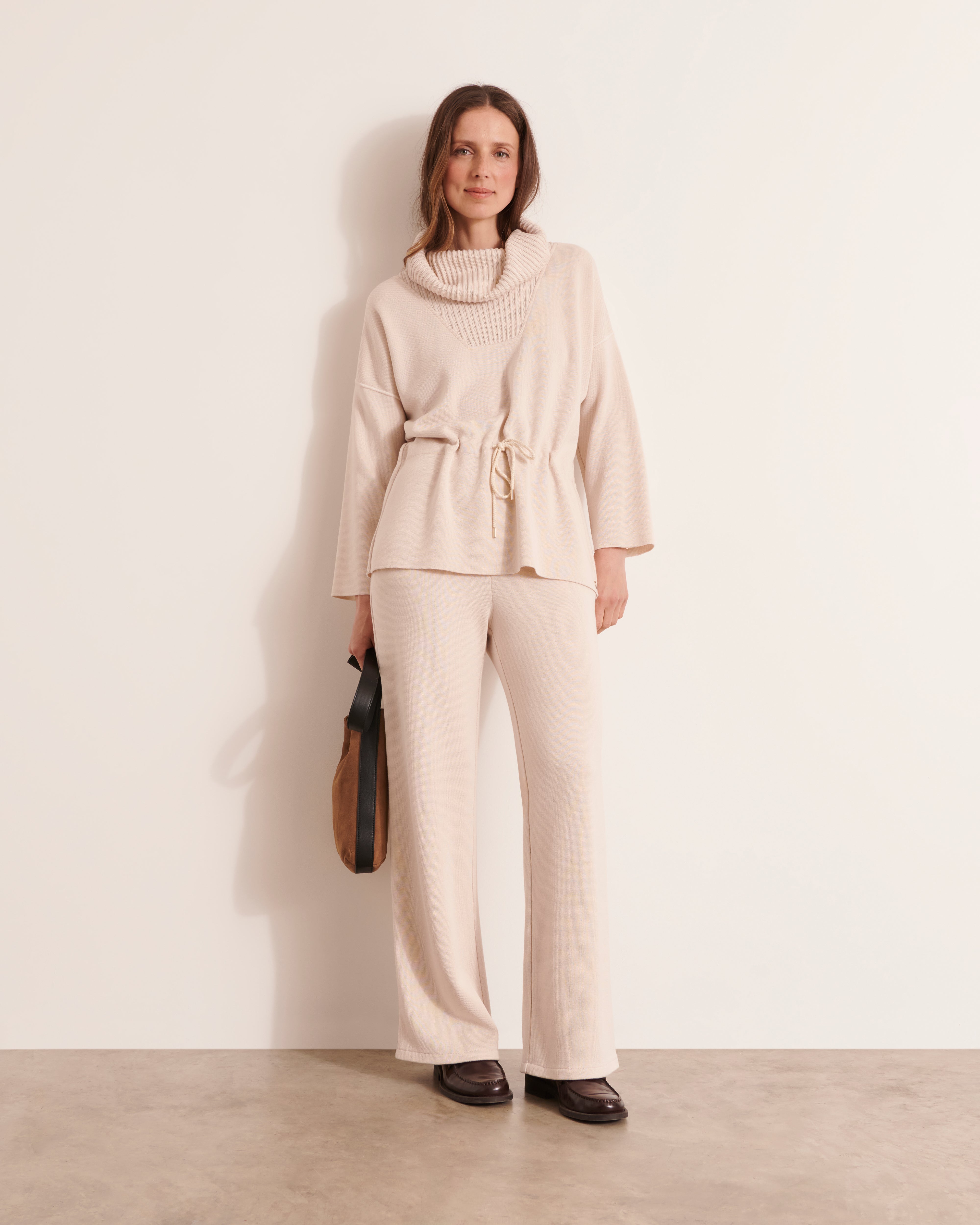 pull en maille col roulé laine mérinos beige