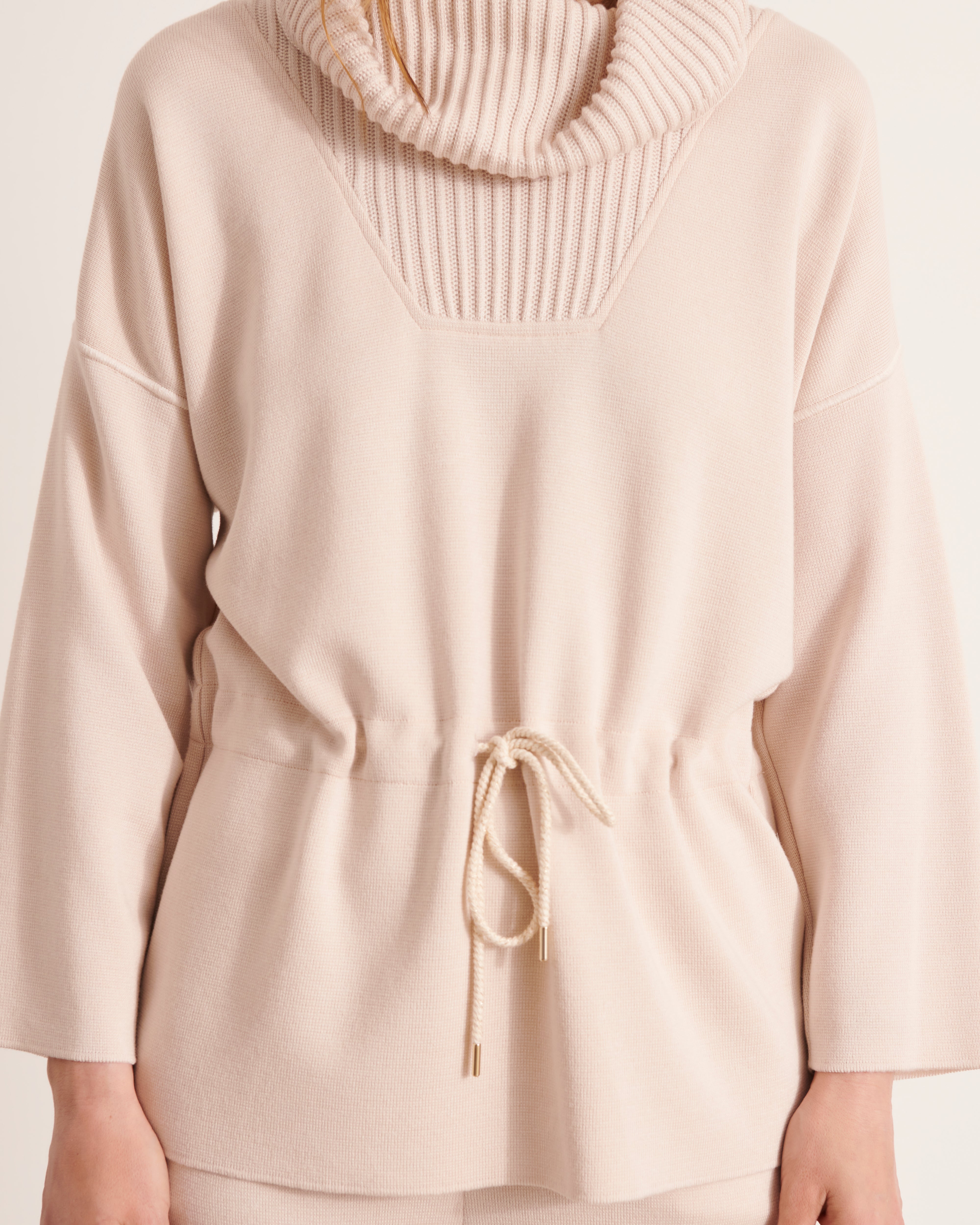pull en maille col roulé laine mérinos beige
