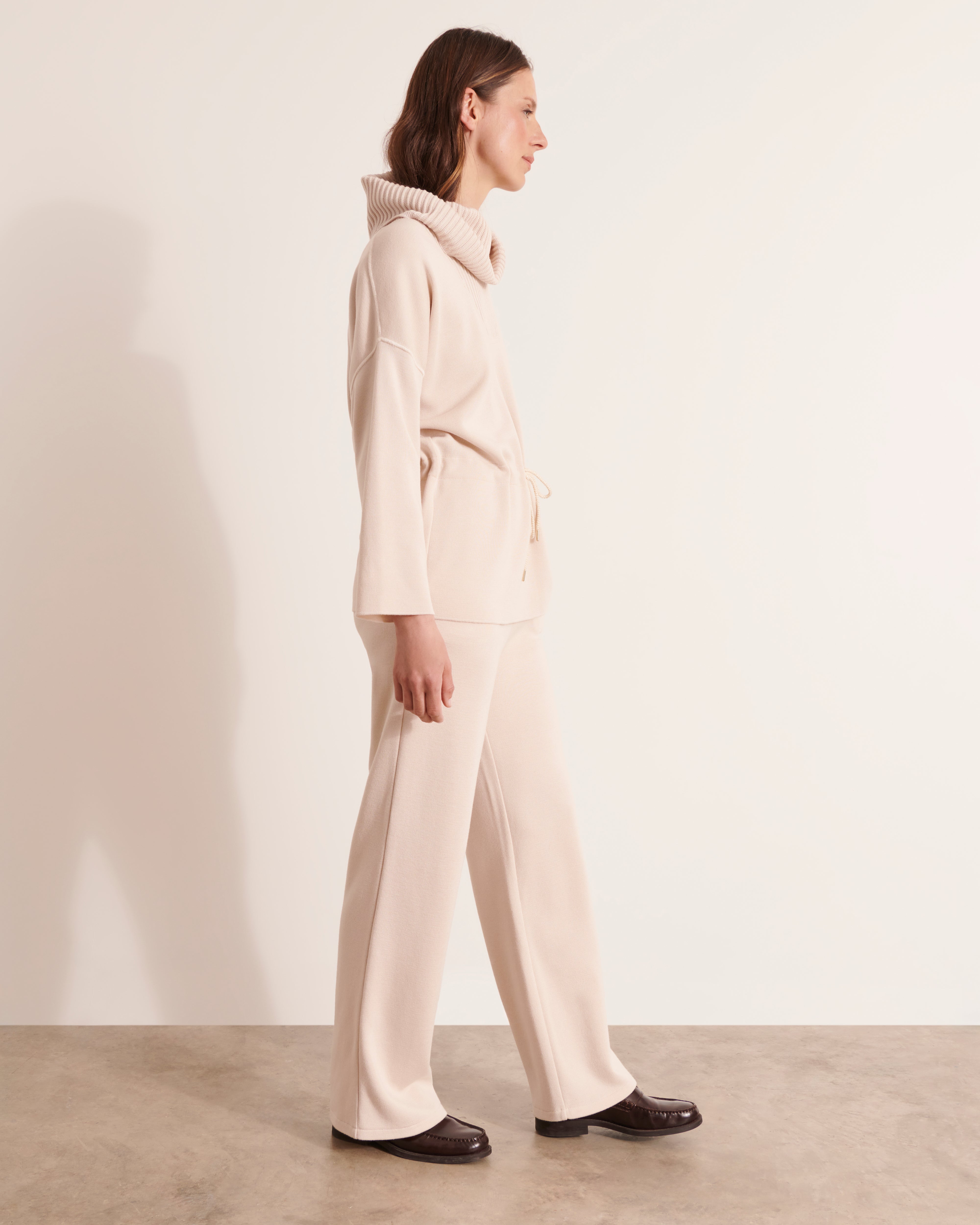 pull en maille col roulé laine mérinos beige