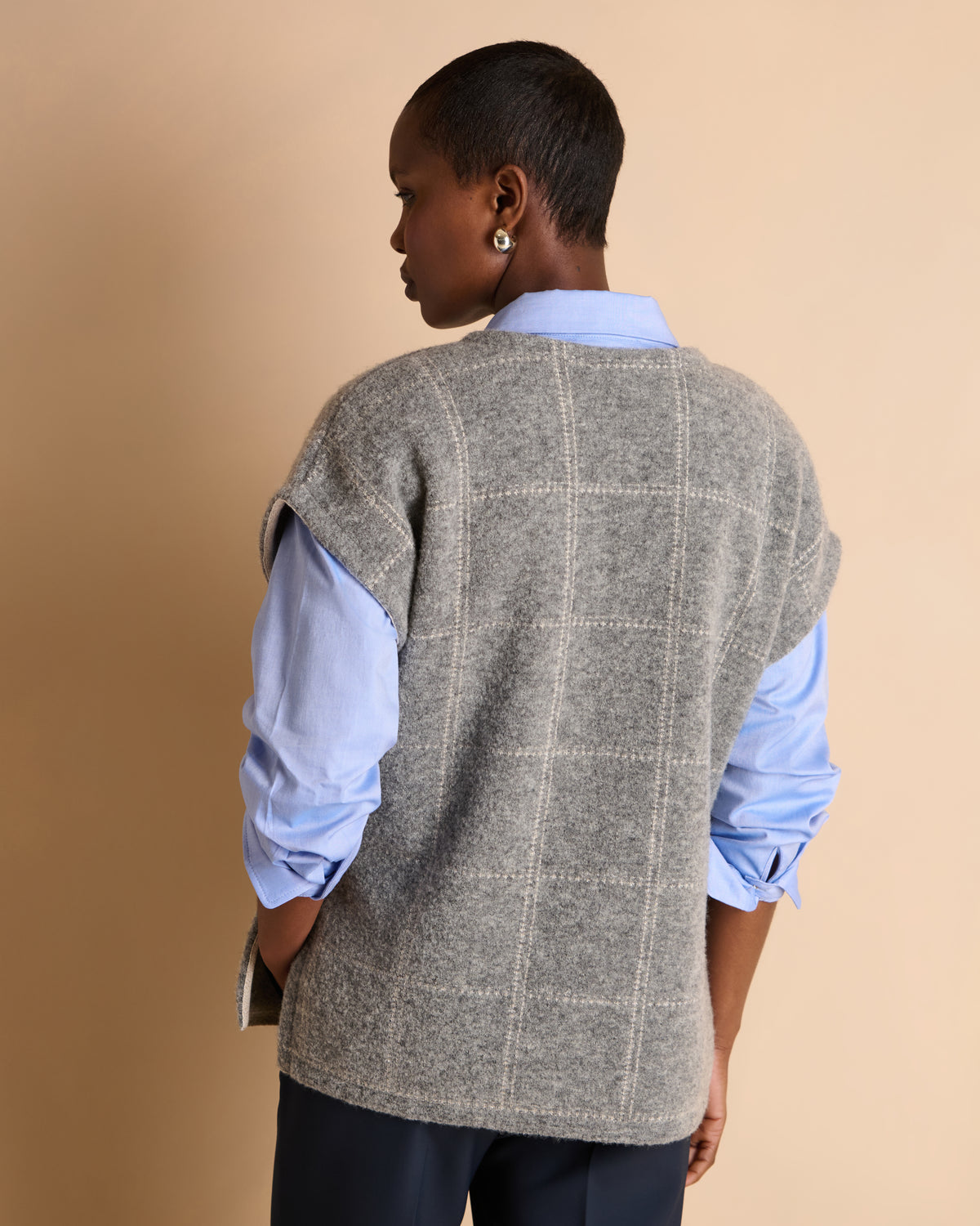 Jersey de lana gris a cuadros sin mangas AUSTIN/14023/911