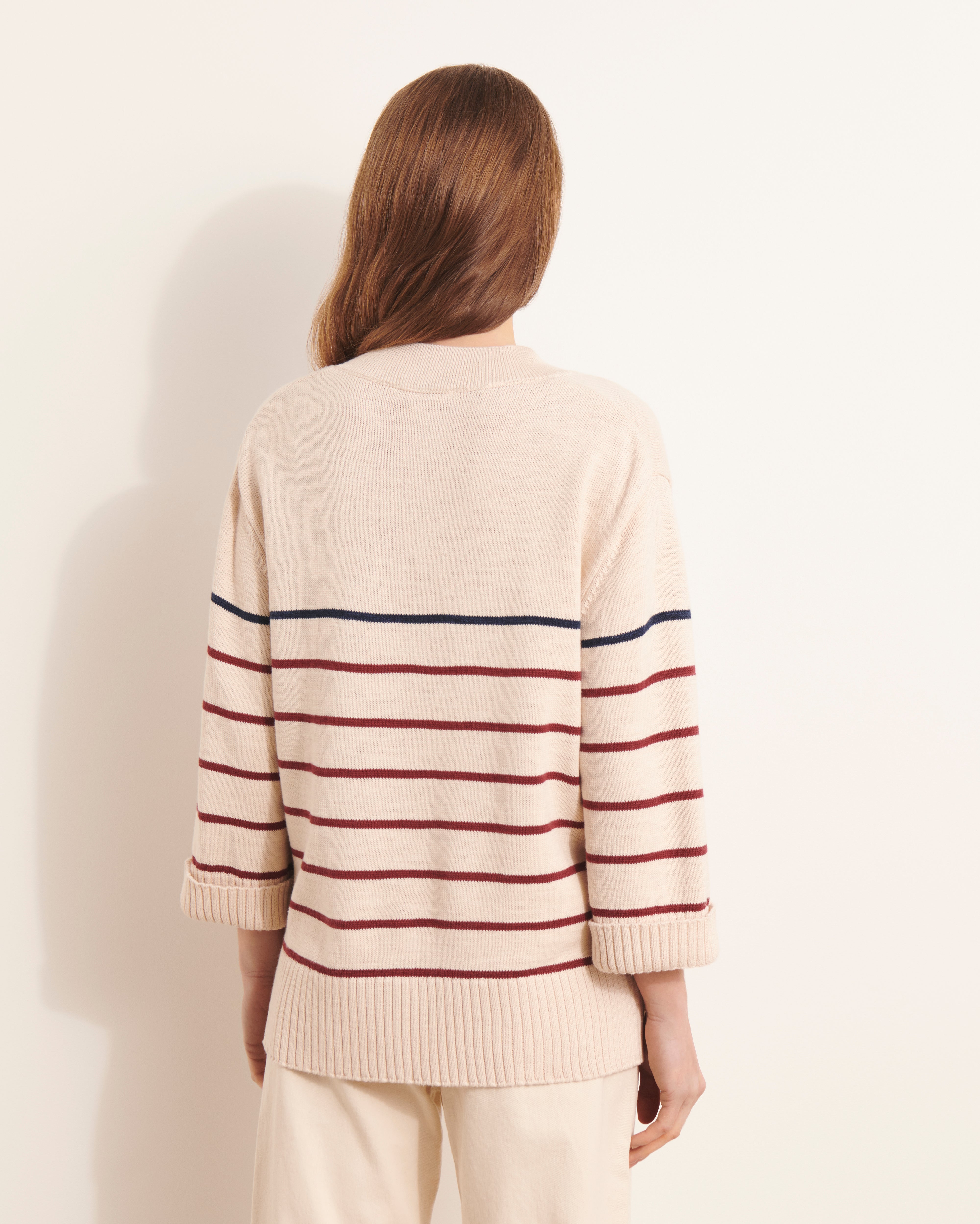 pull marinière en maille de coton acrylique