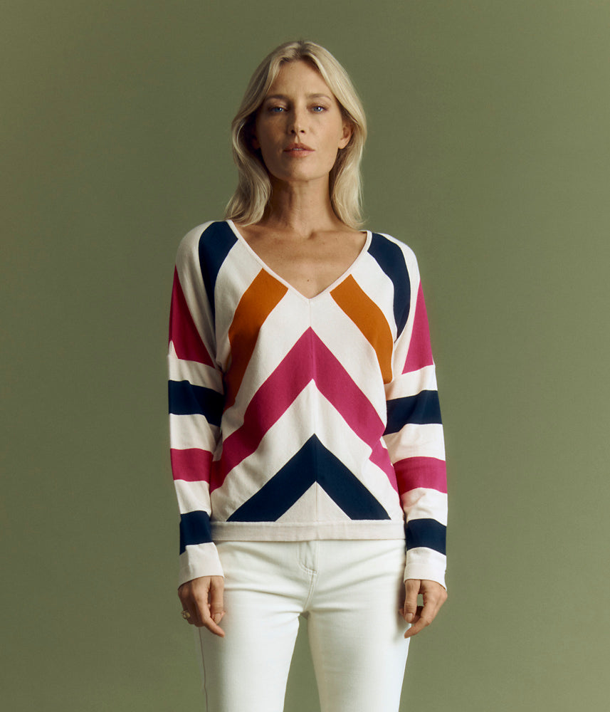Knitted sweater with placed stripes AVIRON-BIS/85110/781