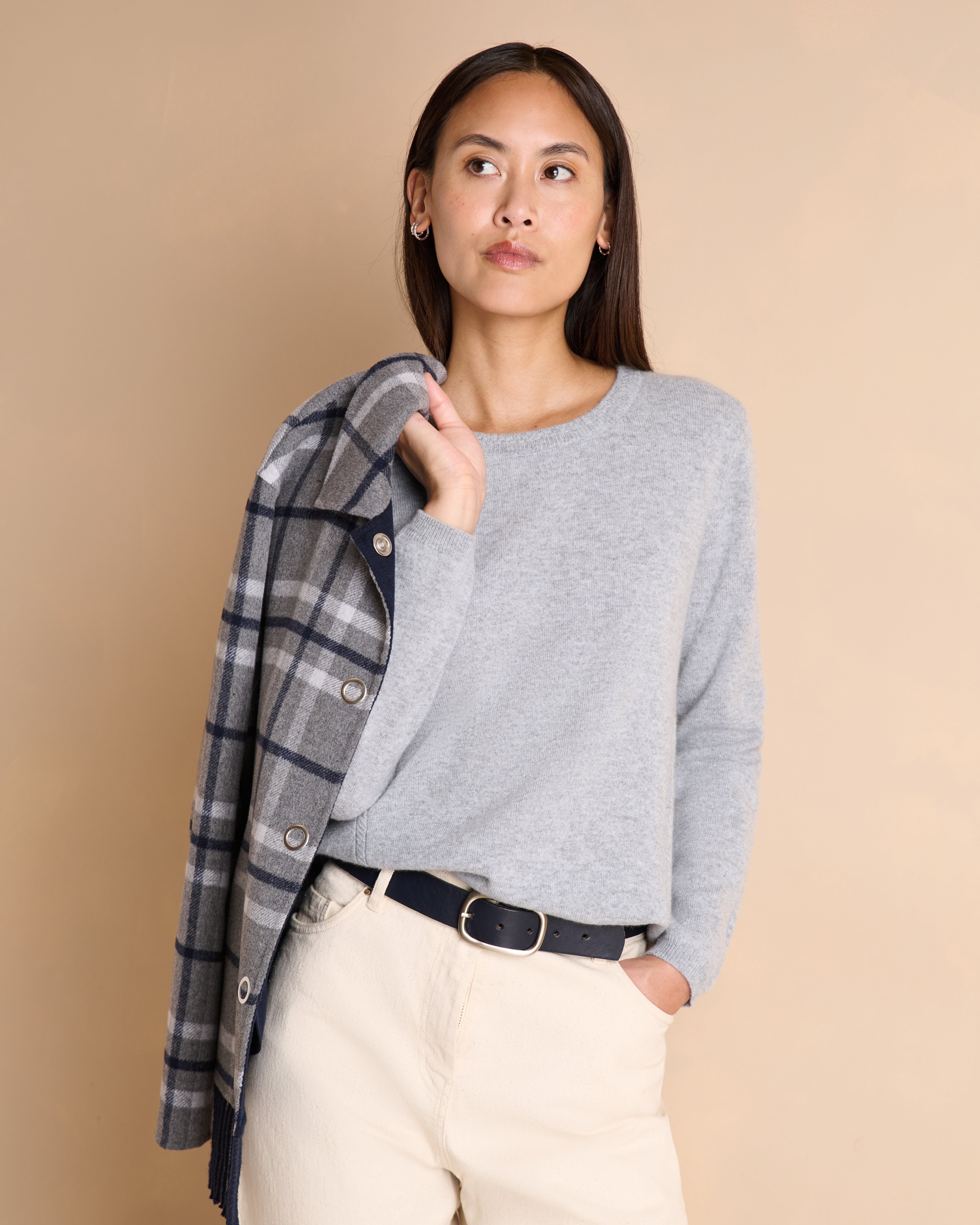 Pull gris coupe droite encolure ronde manches longues AZOLUX/14056/912