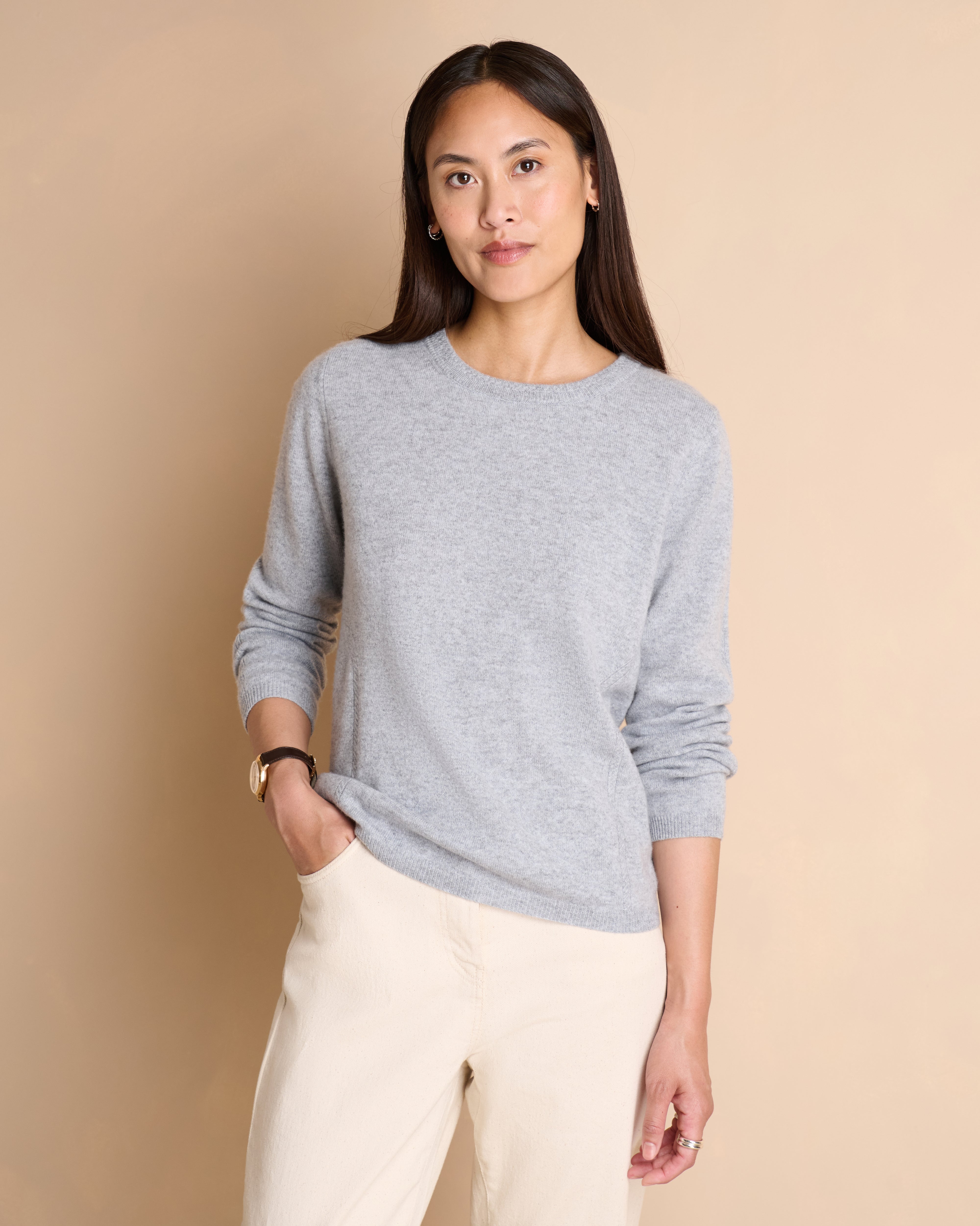 Pull gris coupe droite encolure ronde manches longues AZOLUX/14056/912