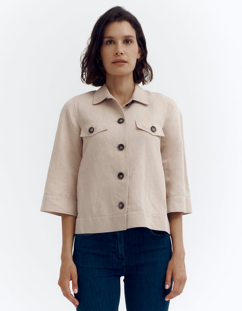 Short buttoned cotton and linen jacket BALI/87076/019