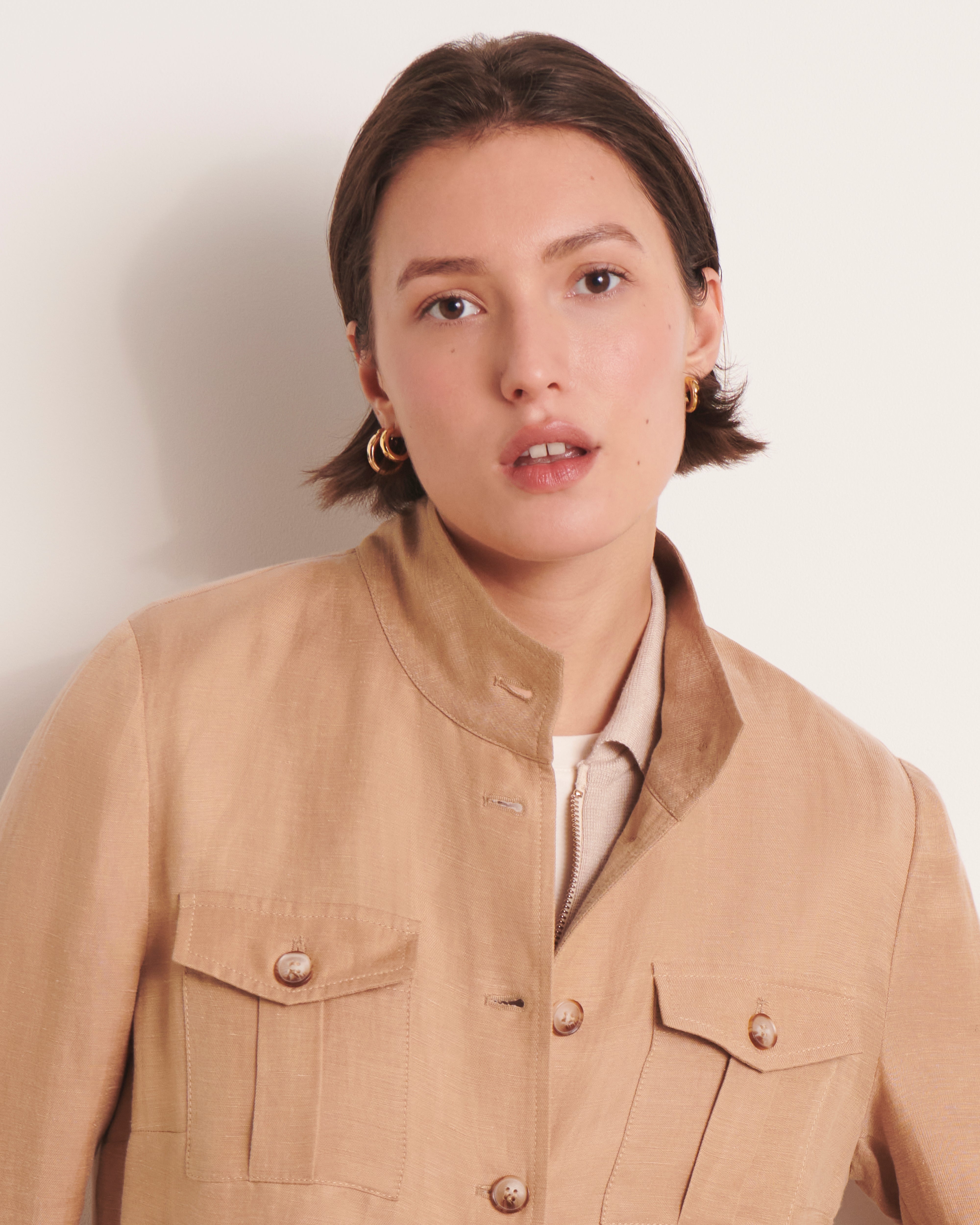 Veste saharienne en lin et cupro beige