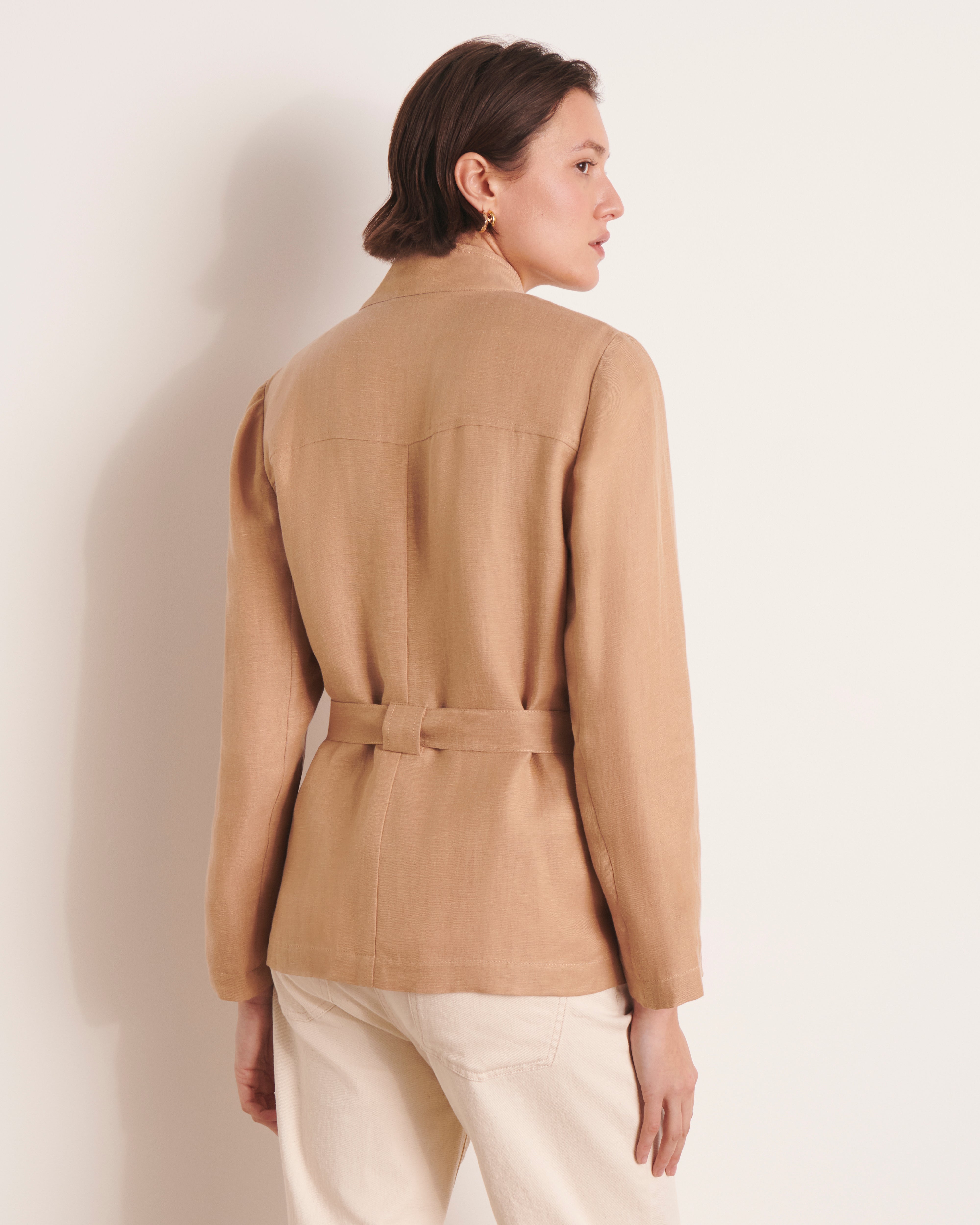 Veste saharienne en lin et cupro beige