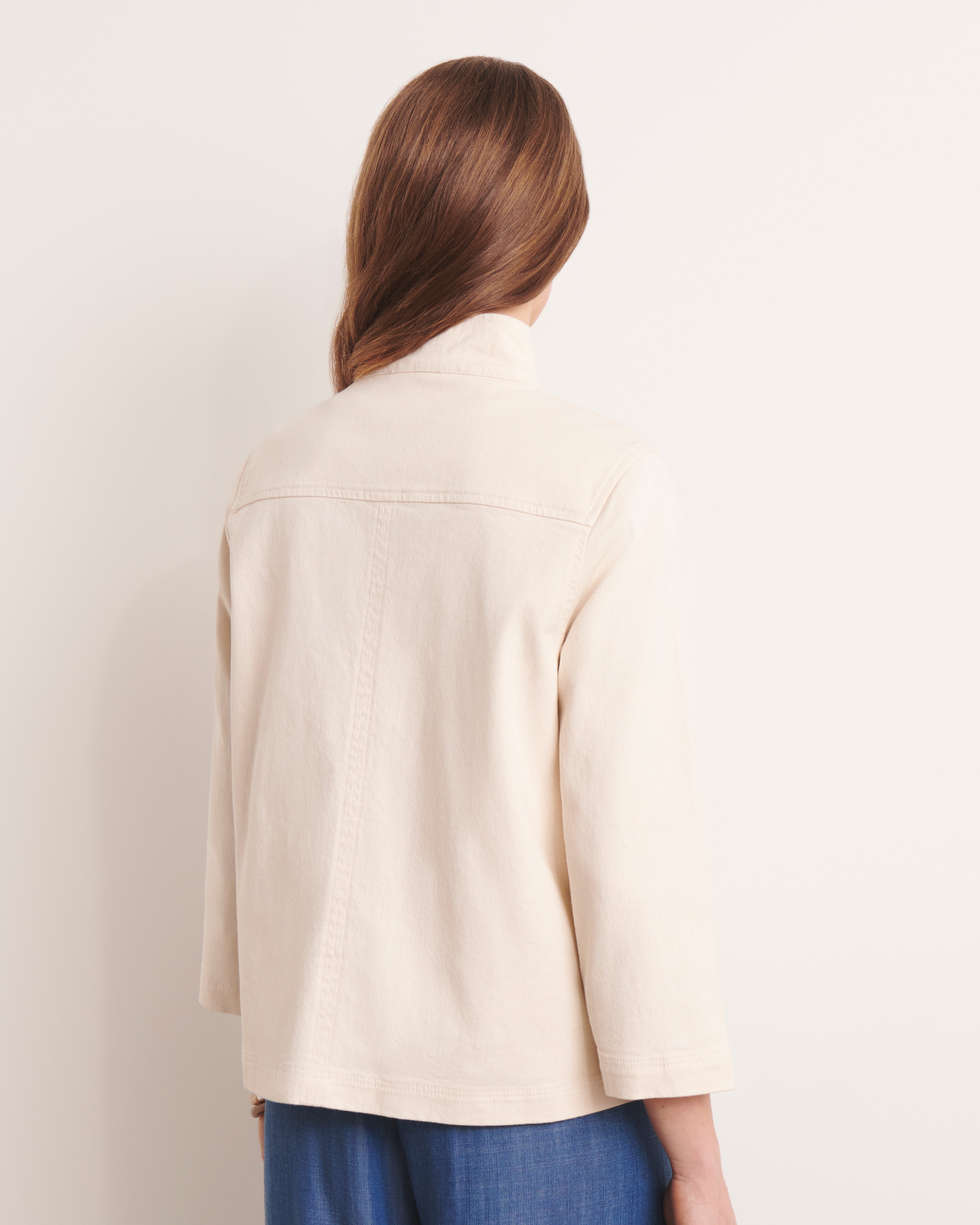 veste beige col droit en sergé moucheté de coton stretch