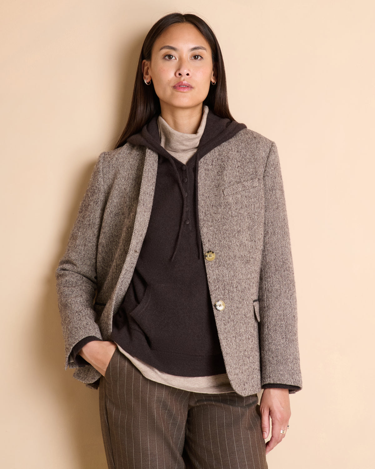 Veste blazer marron col montant