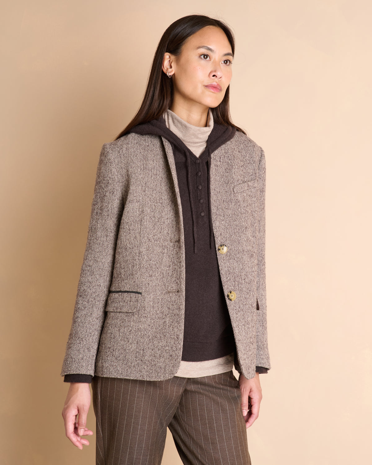 Veste blazer marron col montant