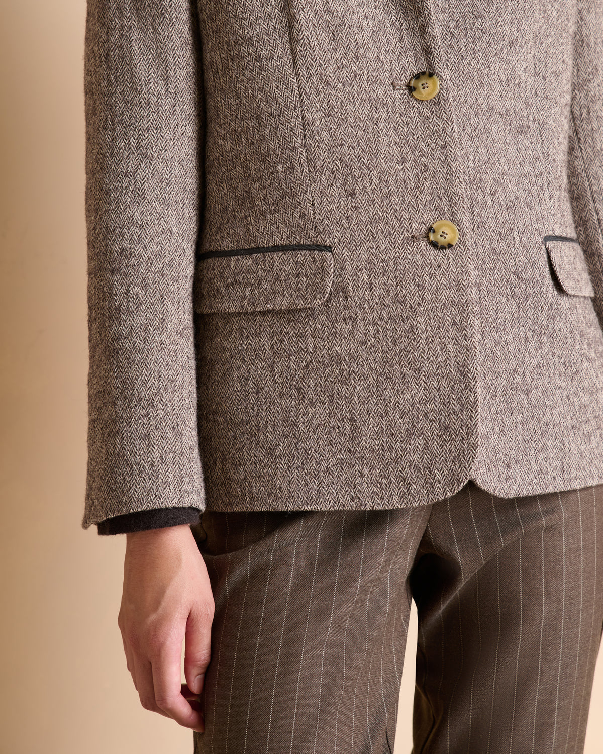 Veste blazer marron col montant