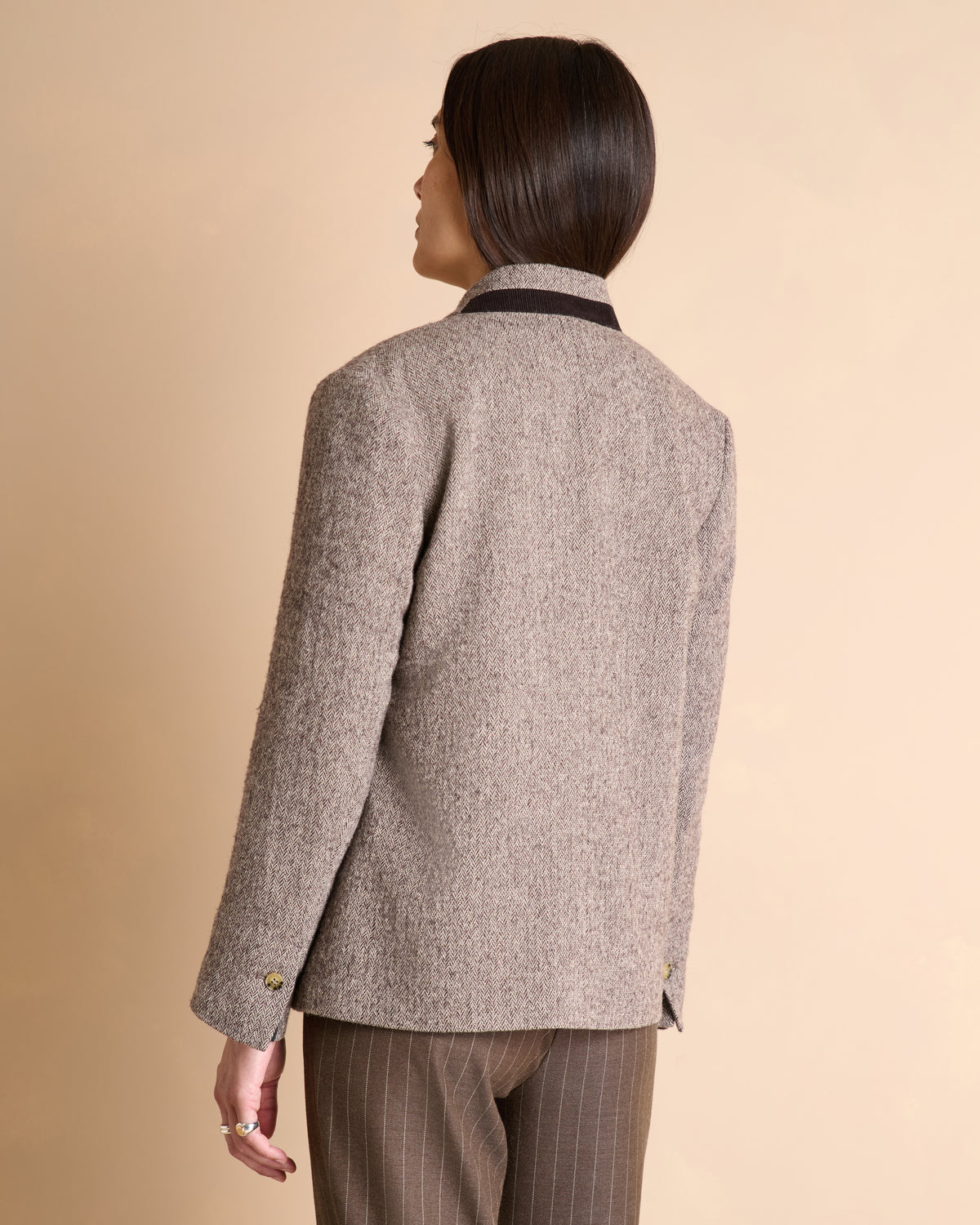Veste blazer marron col montant
