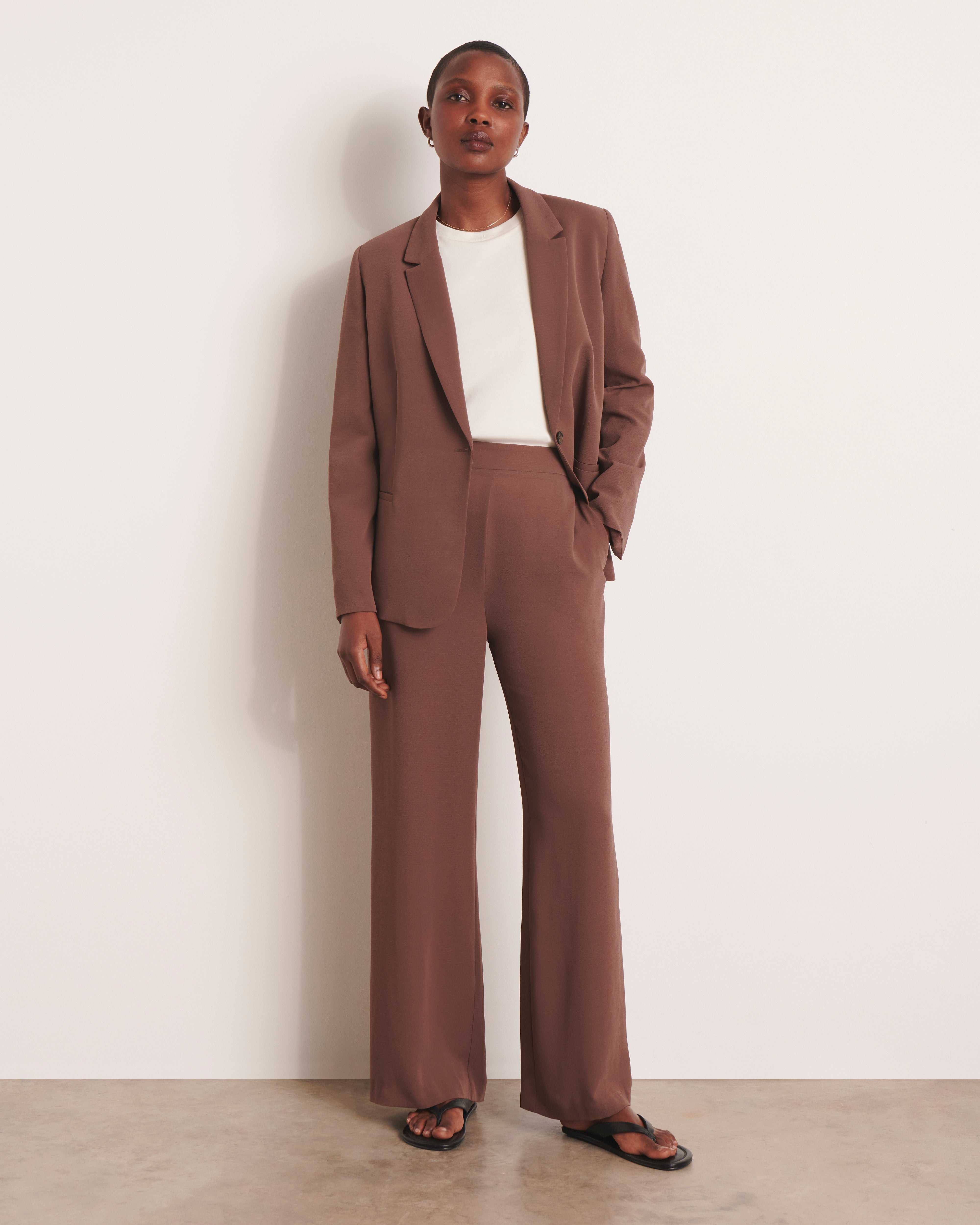 blazer fluide en crêpe marron cigare