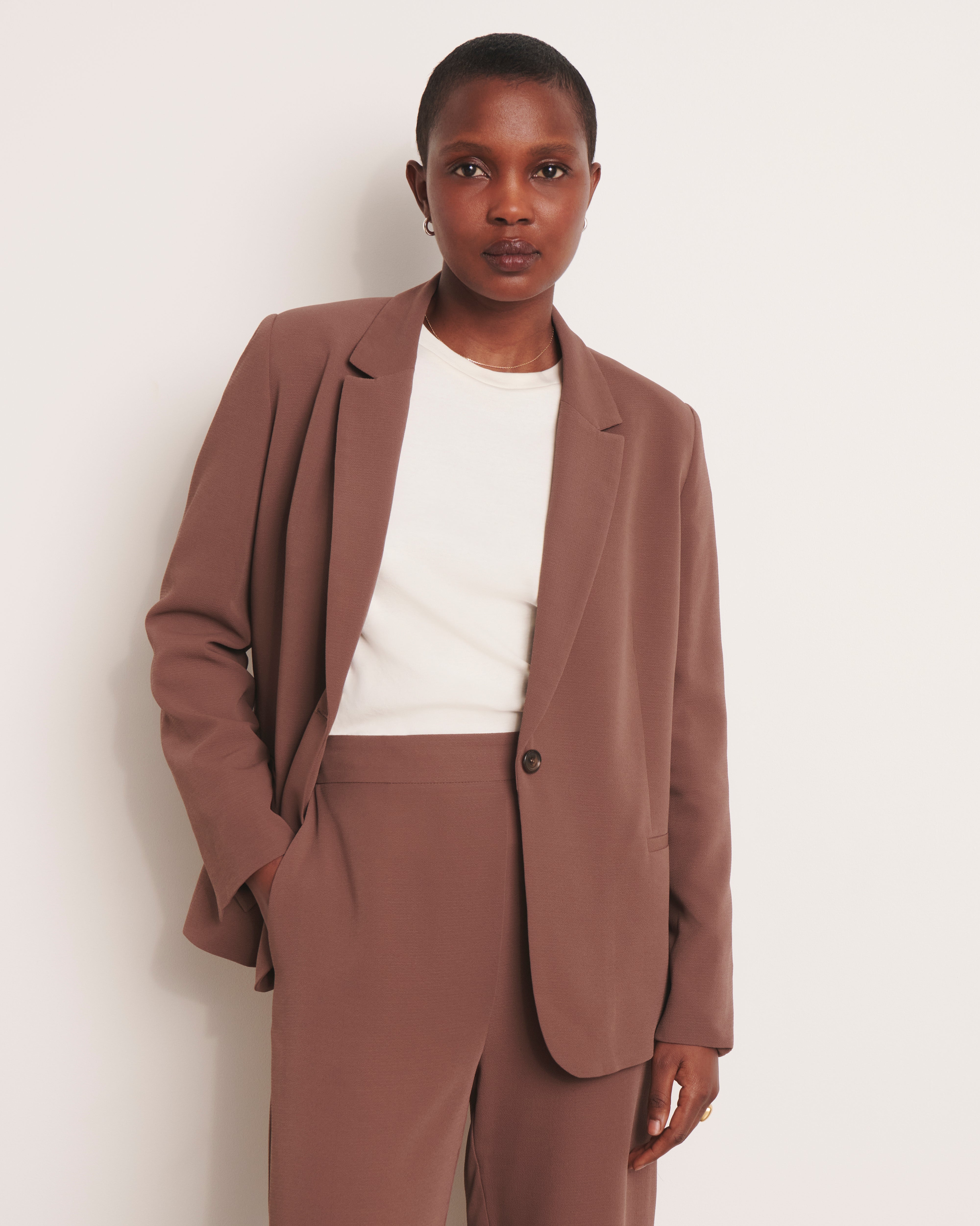 blazer fluide en crêpe marron cigare