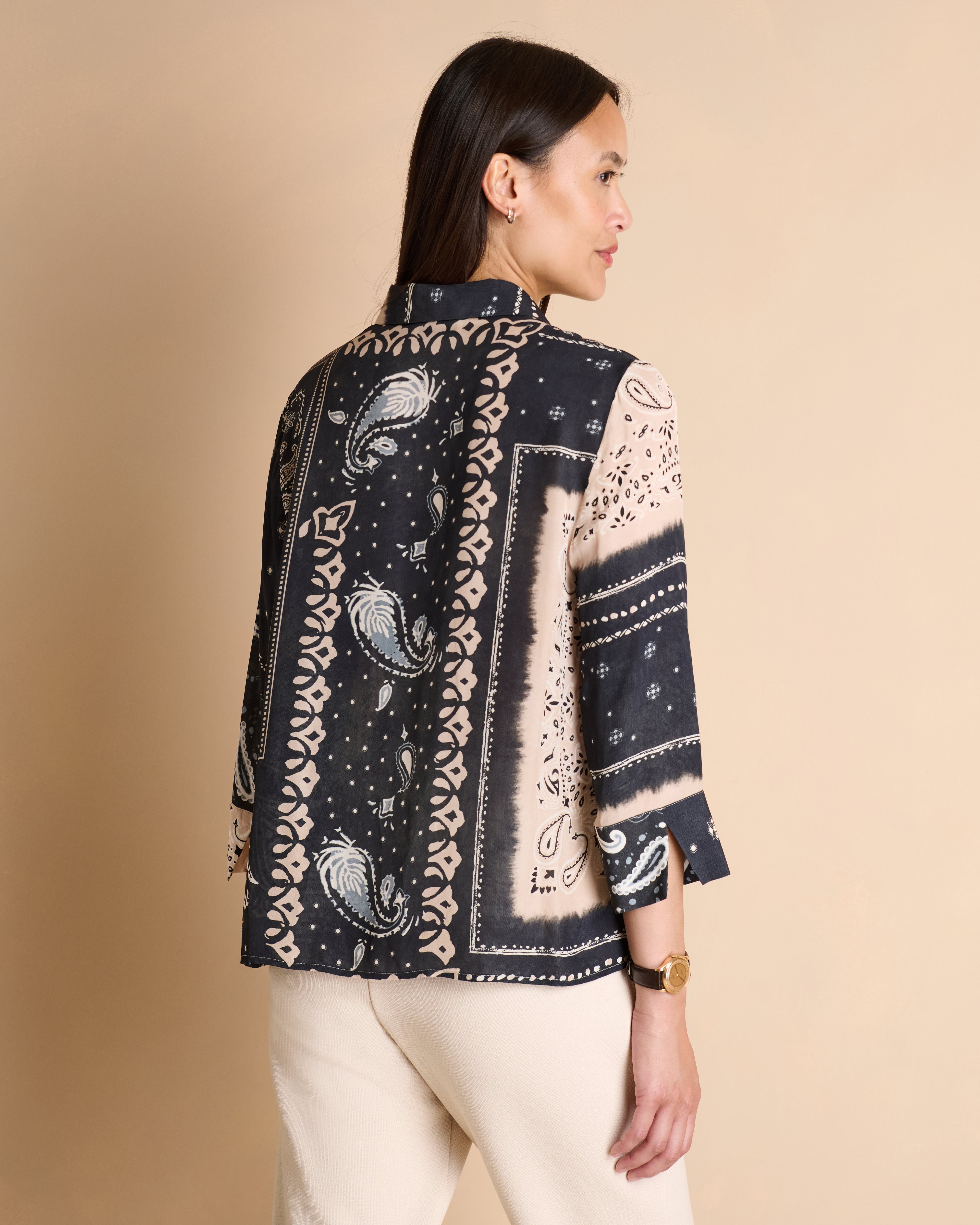 Chemisier noir imprimé bandana manches 3/4 CANCANA/14103/671