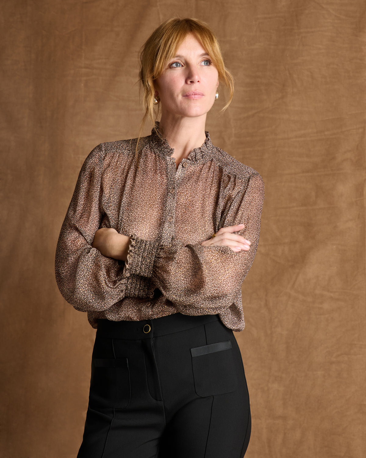 Chemise marron imprimé léopard CARACTERE14/14225/540