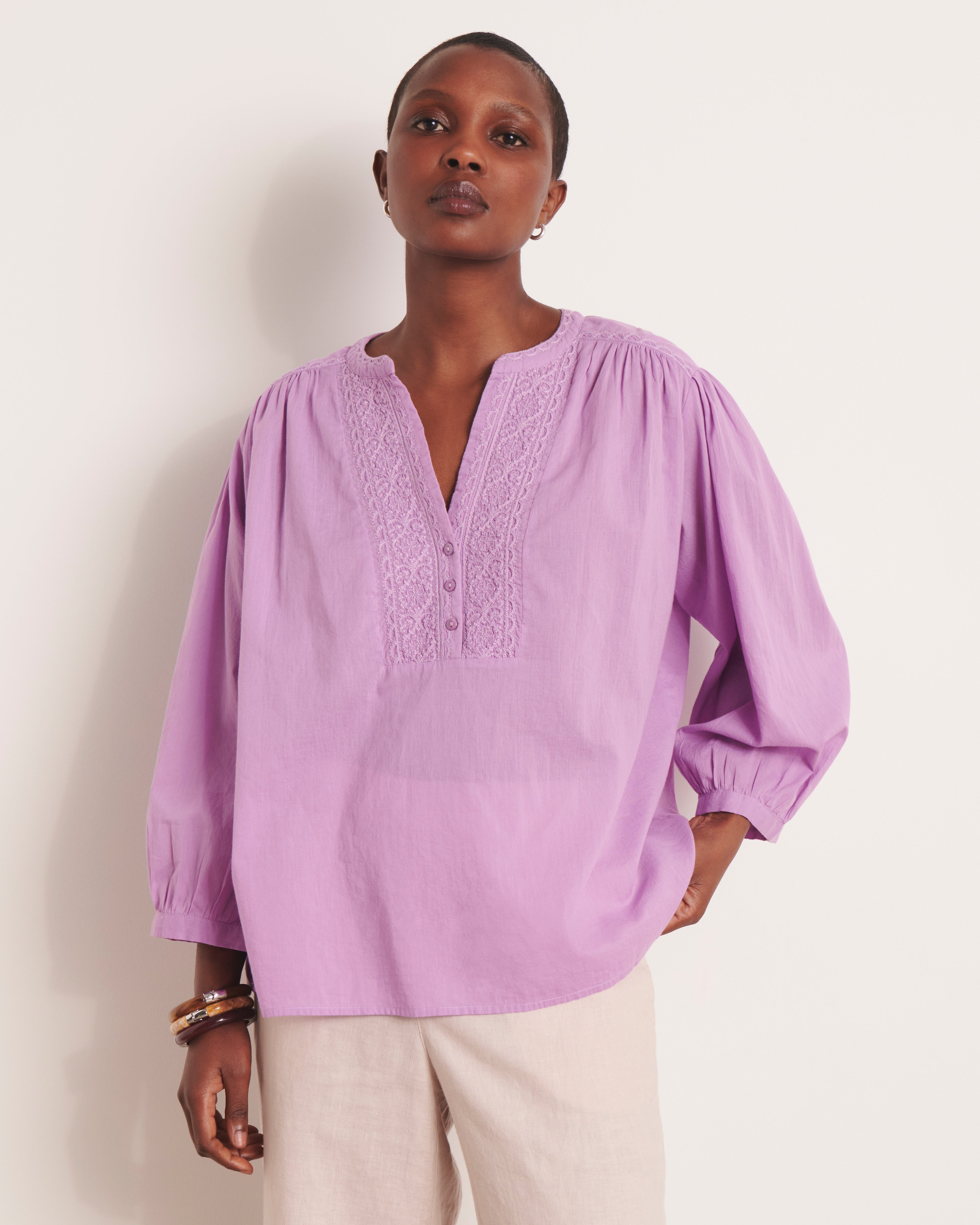Blouse brodée violet CARREIRA/13079/351