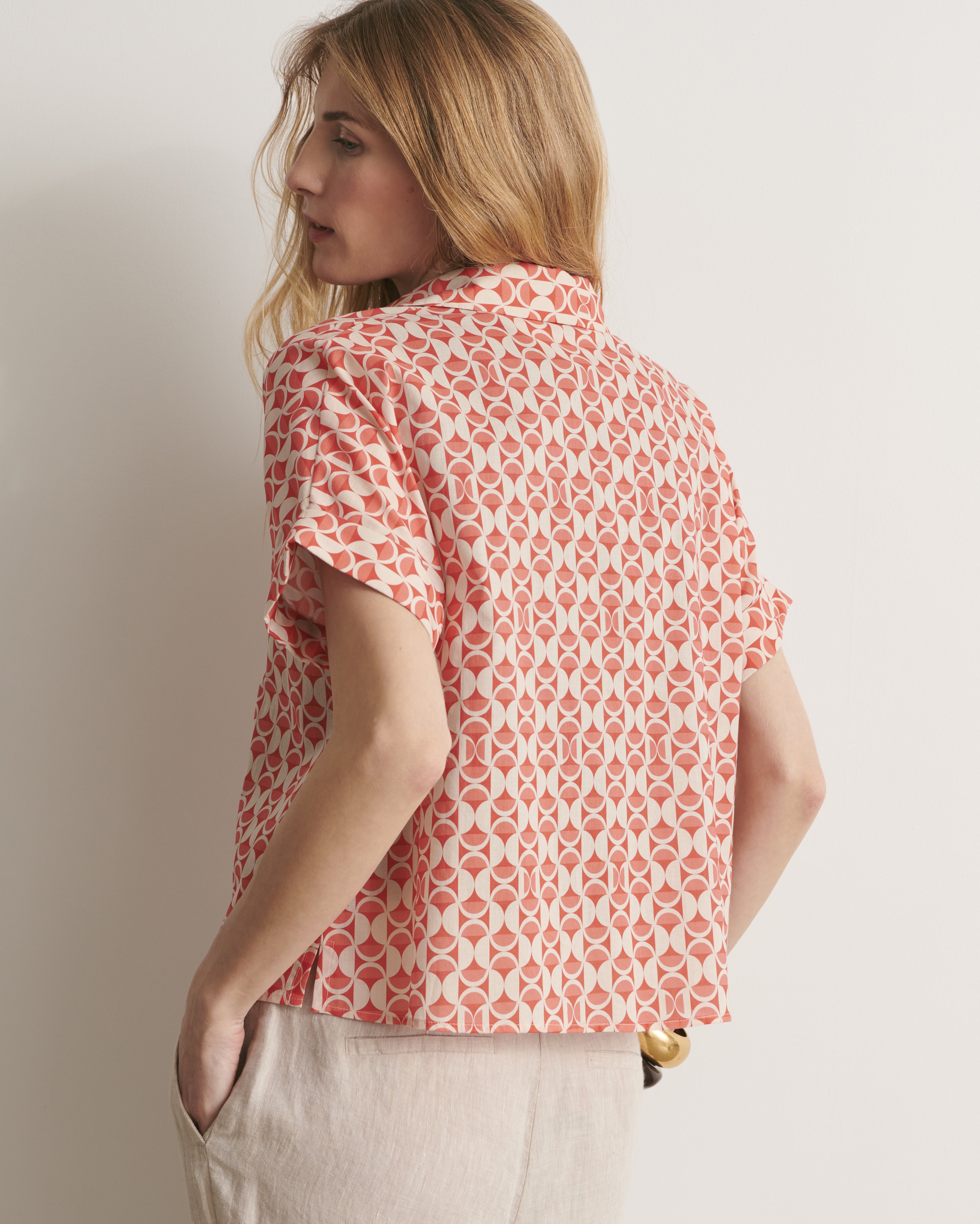chemise manches courtes imprimés graphique en voile de coton