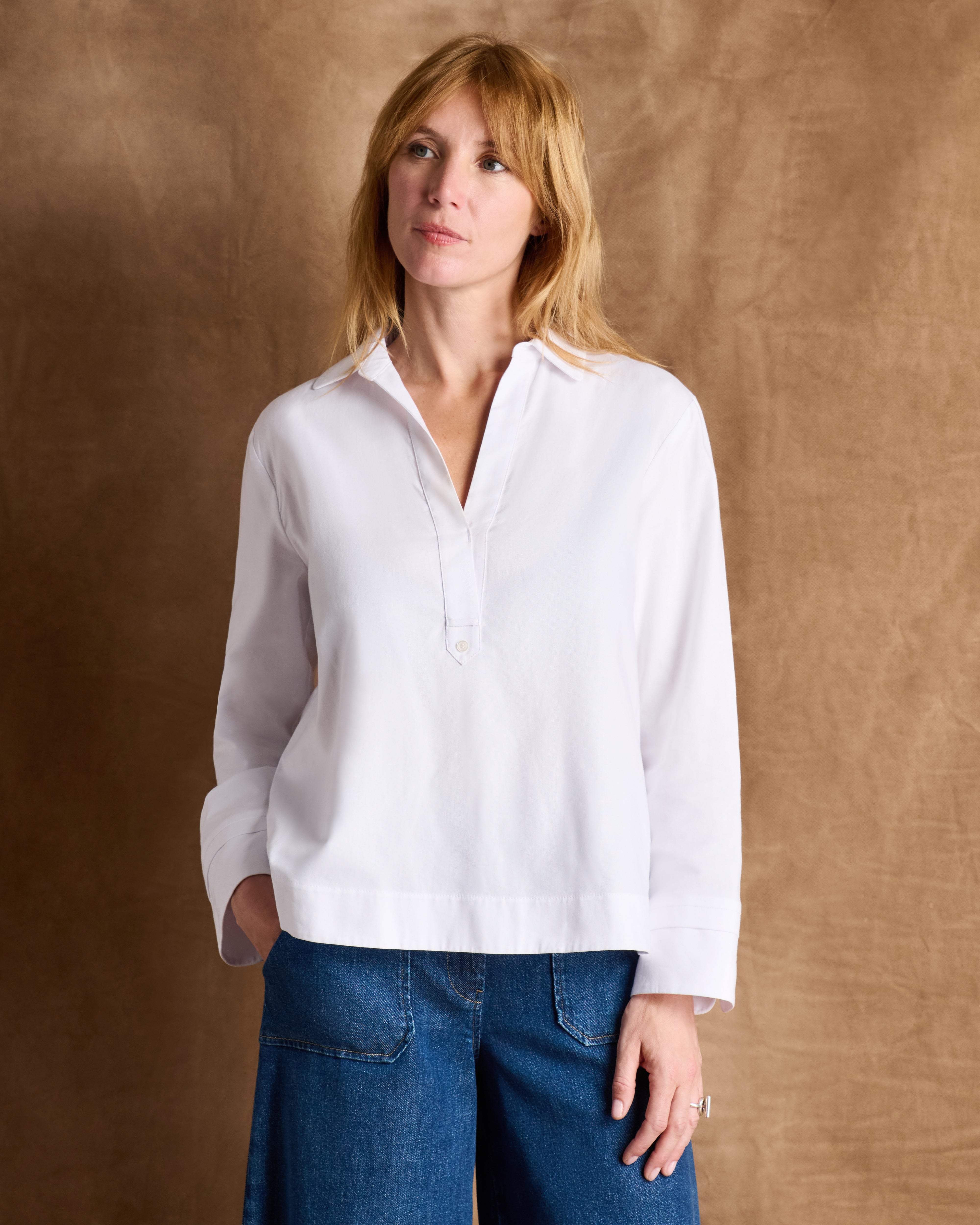 Blouse blanche col chemisier manches longues CELESTE/14069/001