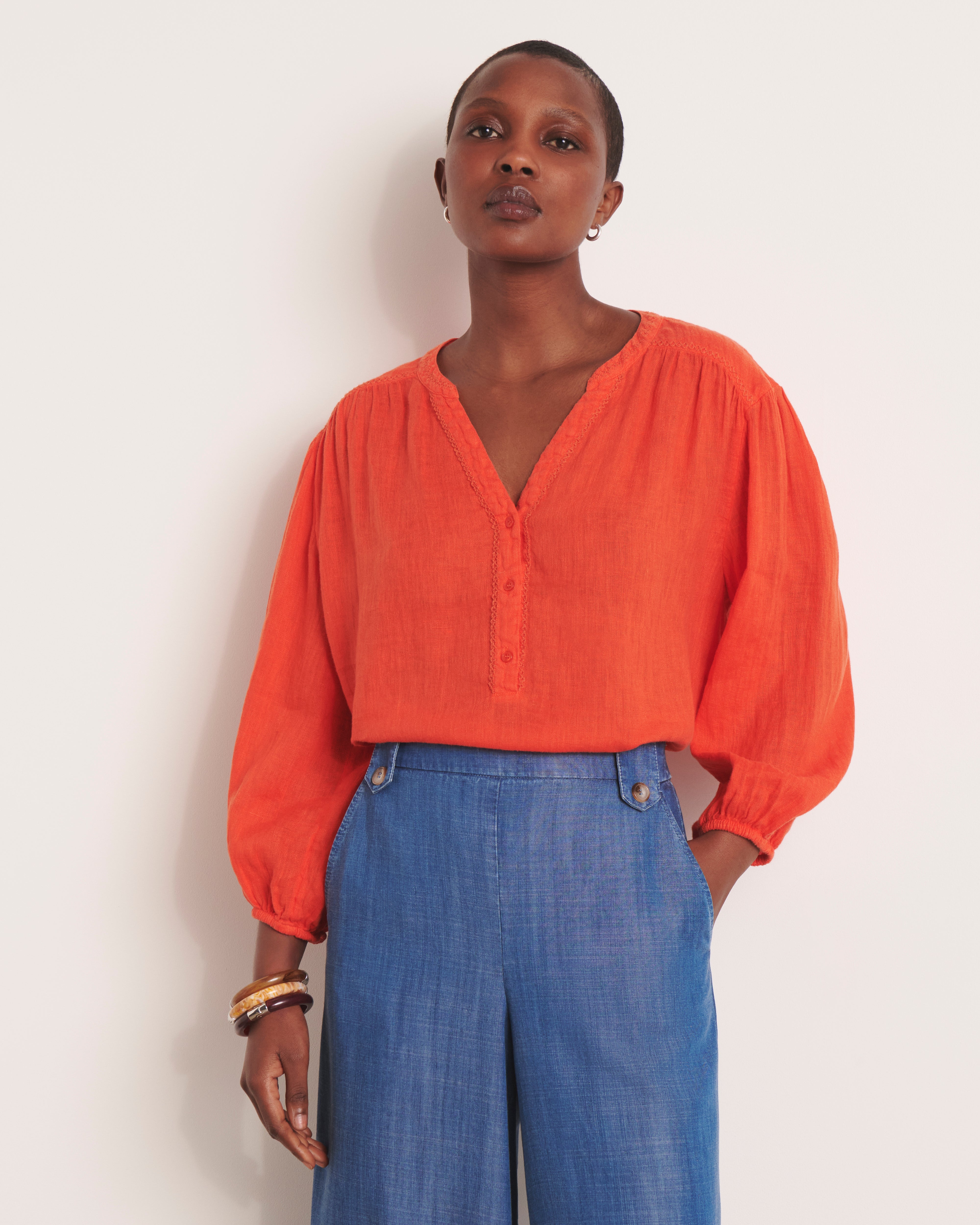 Blouse brodée orange CHAMPIGNY/13127/117