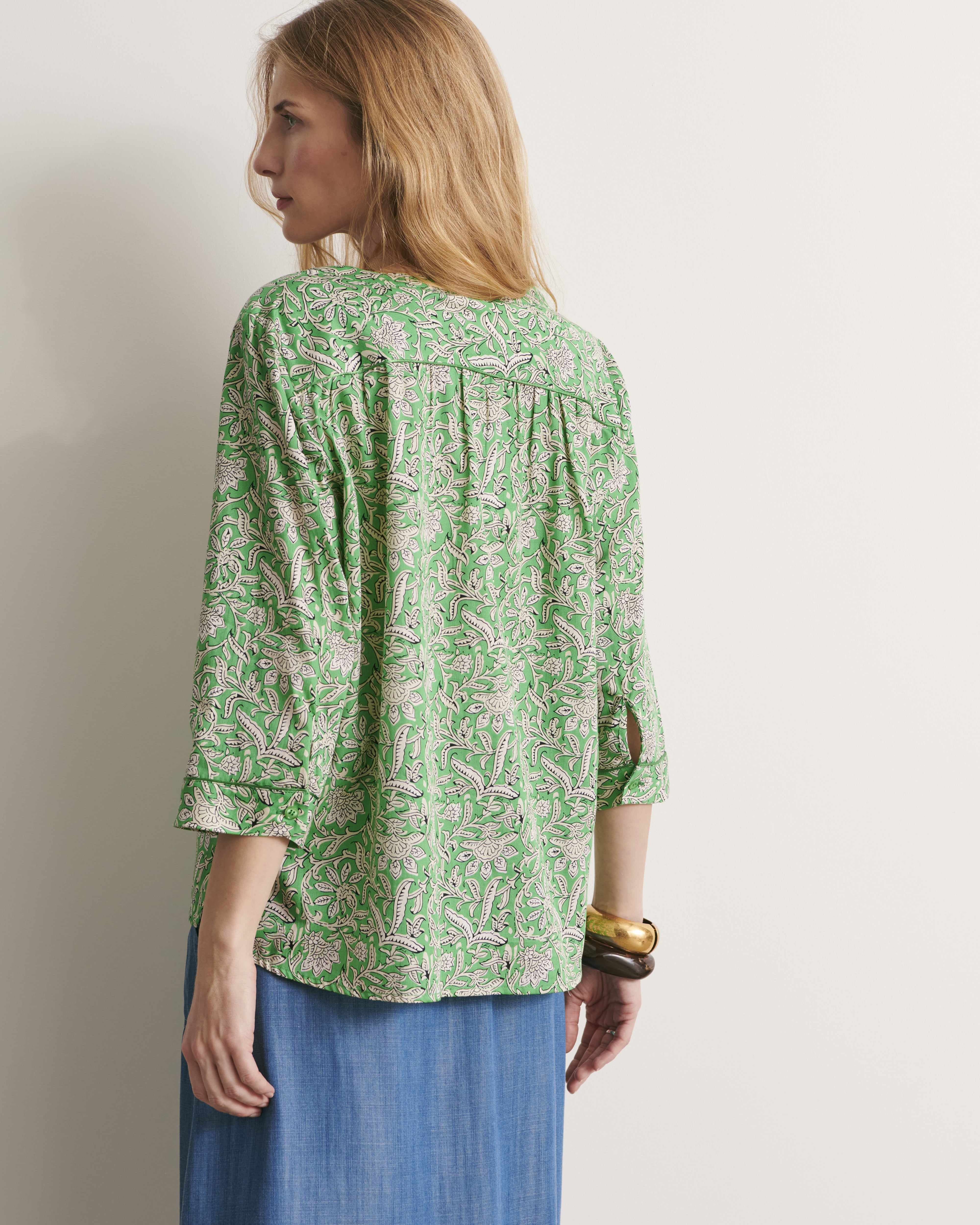 chemise imprimée feuillage en popeline de coton