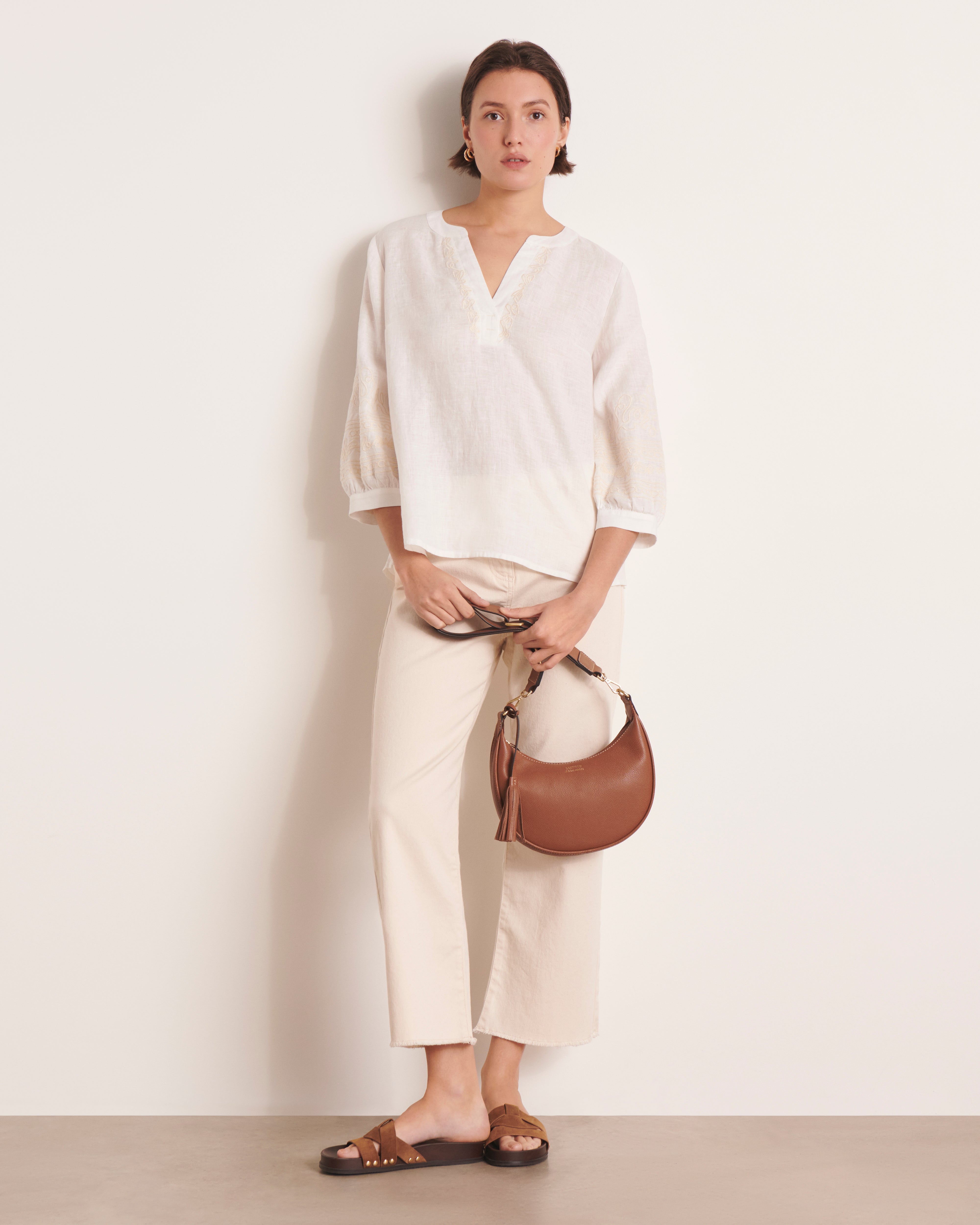 Blouse blanc cassé brodée CHORA/13097/003