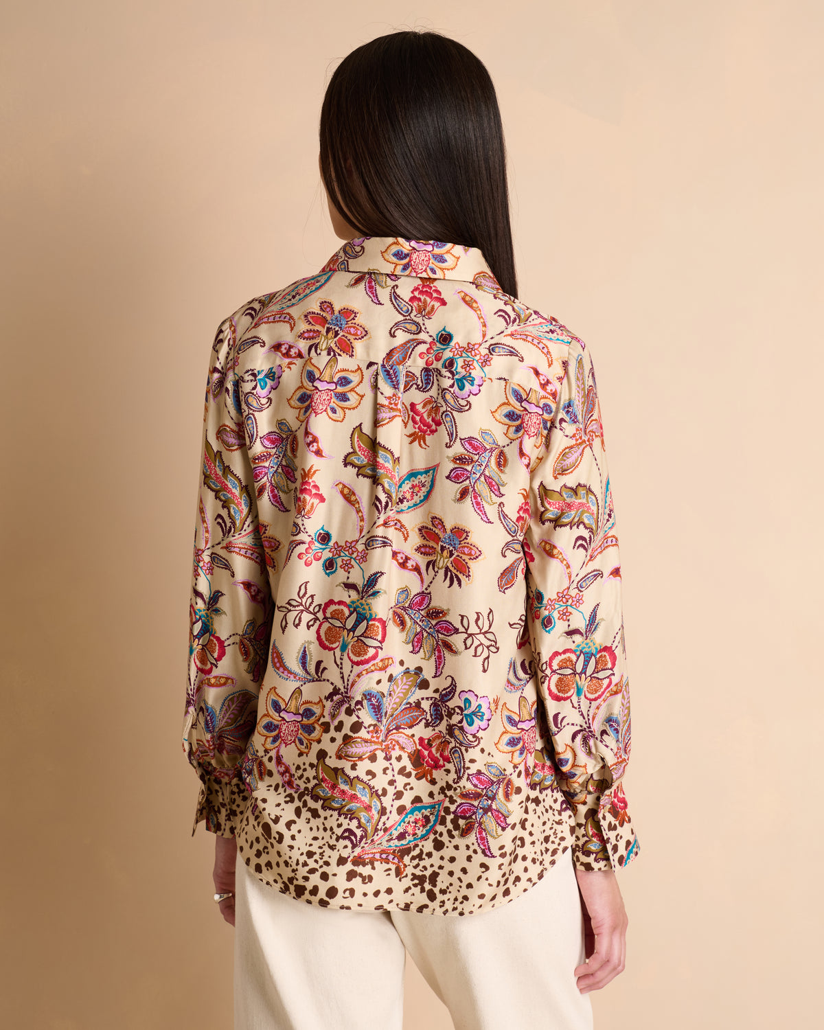 Camisa beige estampada con flores coloridas de manga larga COROLLE/14159/539