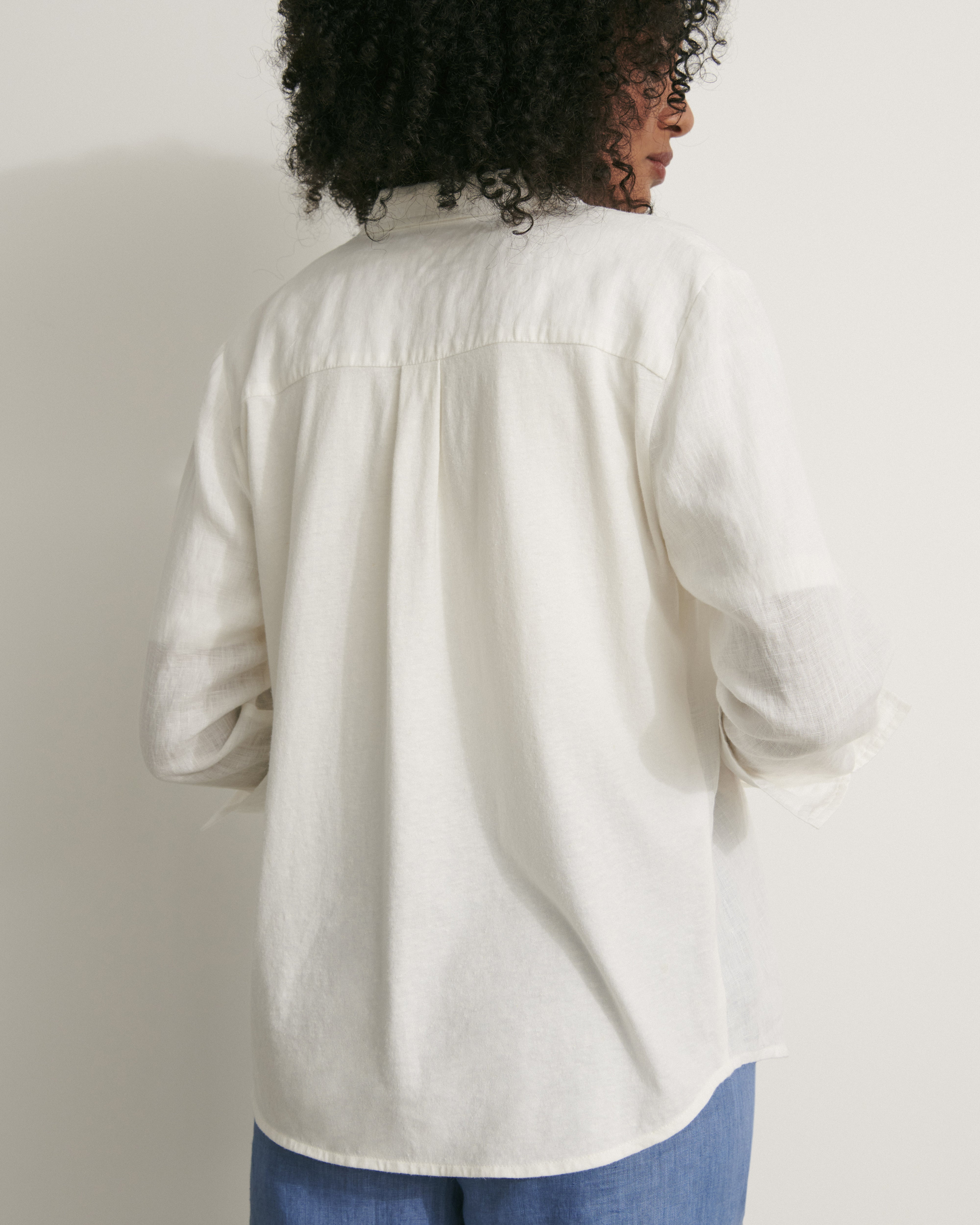 chemisier blanc bi matière lin et jersey de coton/lin