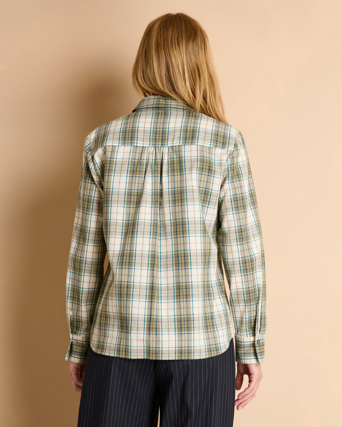 Chemise grise à carreaux manches longues en coton