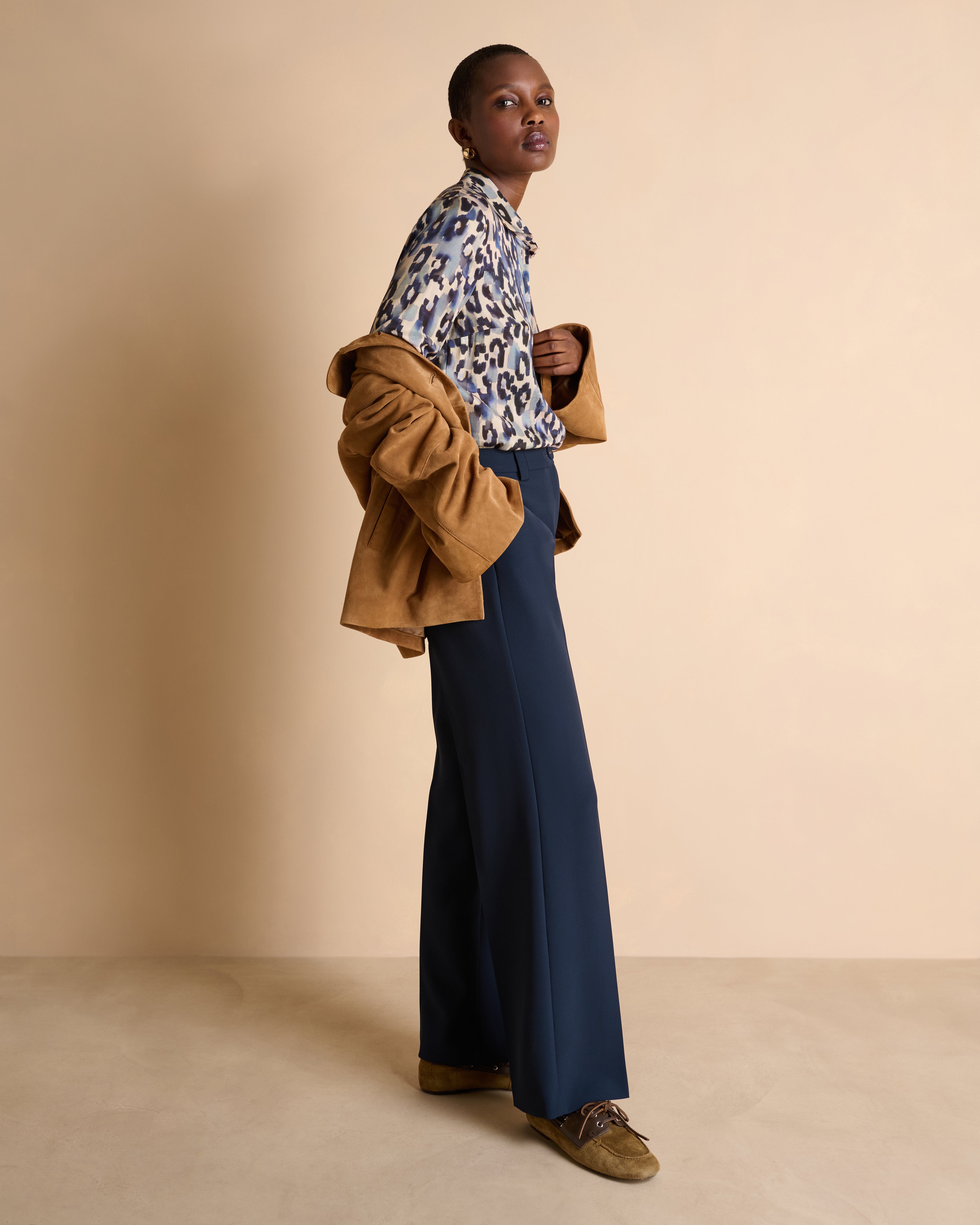 Chemise bleue imprimée manches longues en twill de viscose