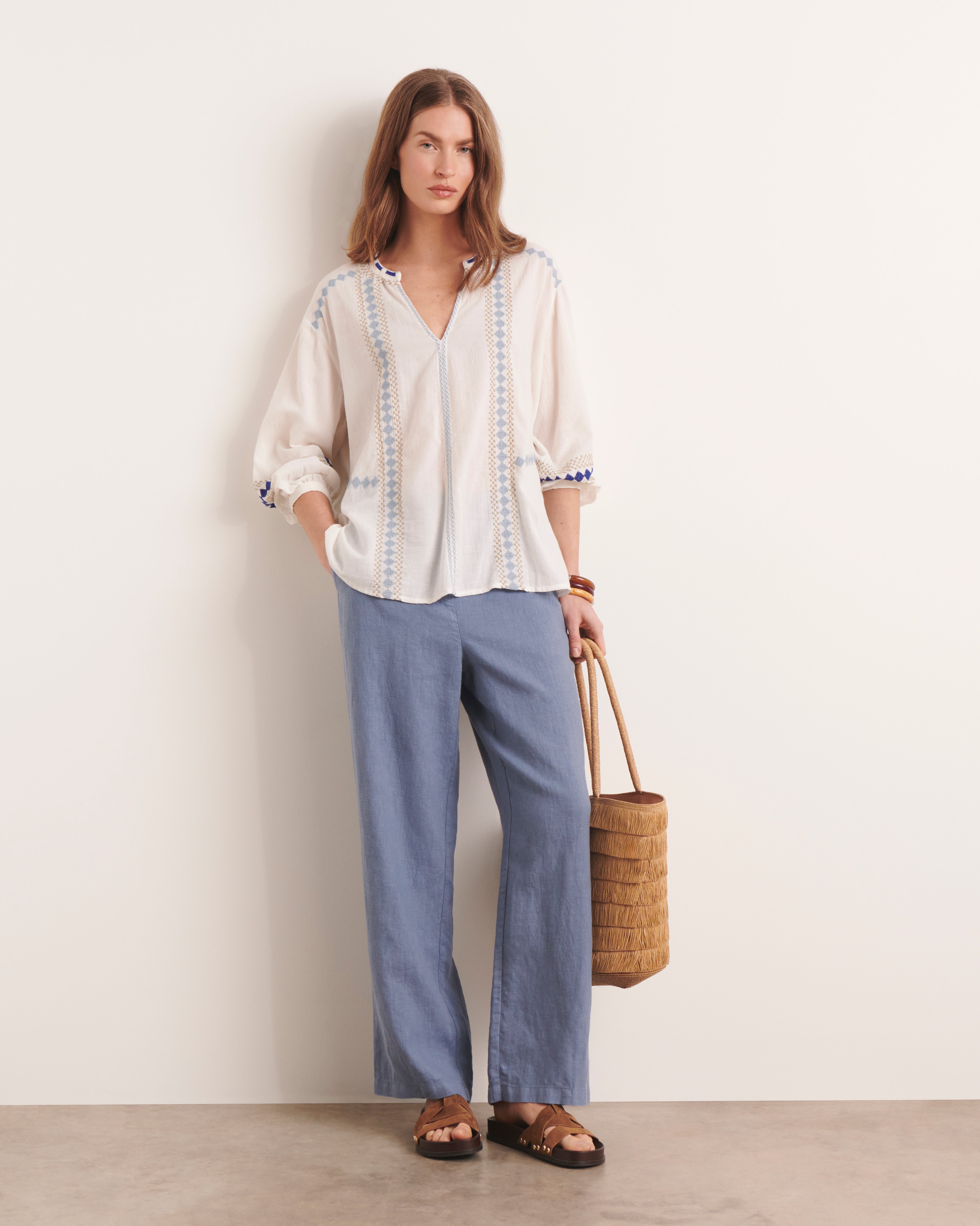 Blouse brodée blanc cassé CRONOS/13076/511