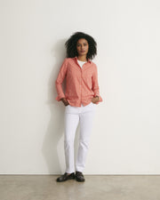 chemise à rayures orange et blanche