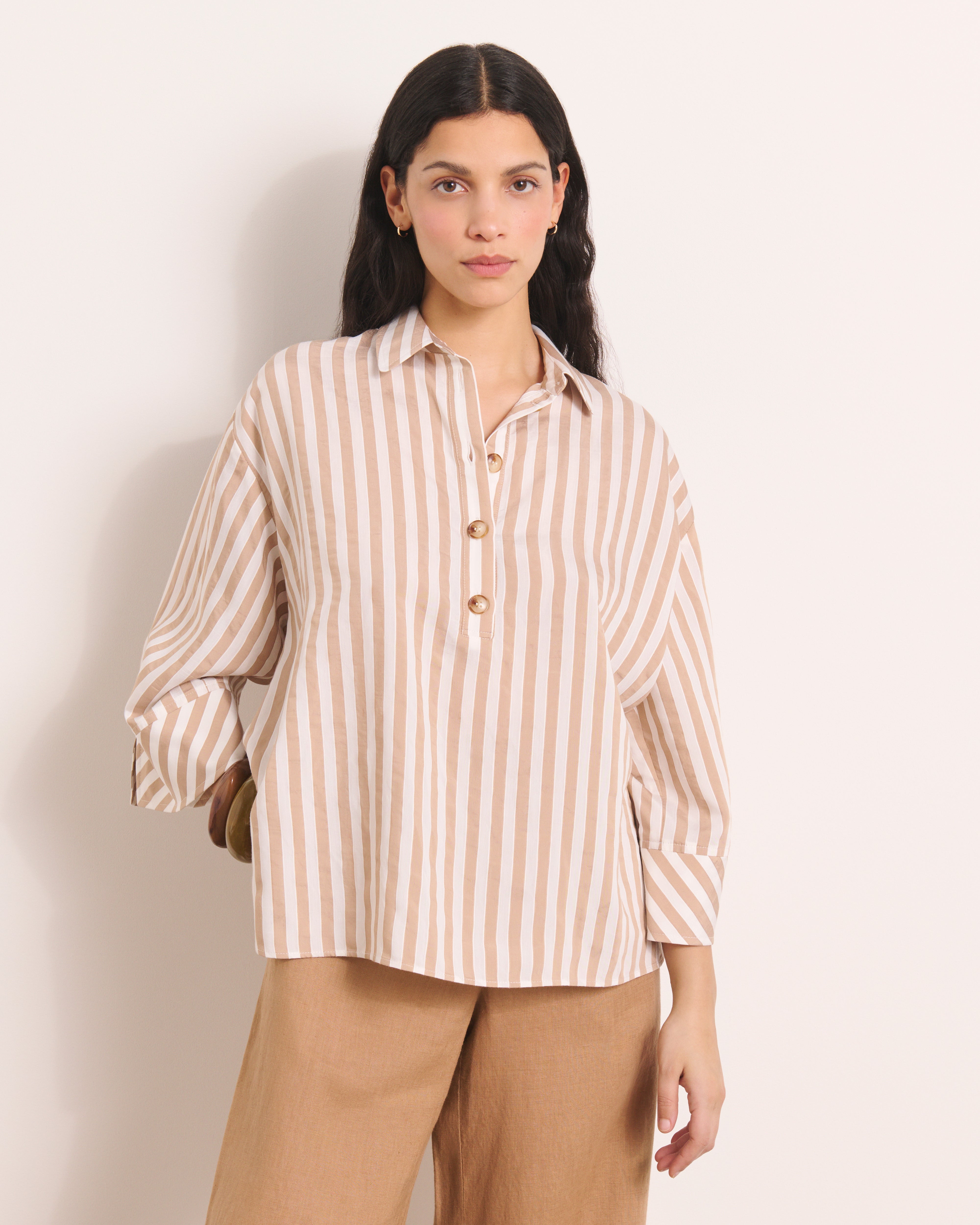 Blouse à rayures beiges CYGNE-RAYE/13182/531